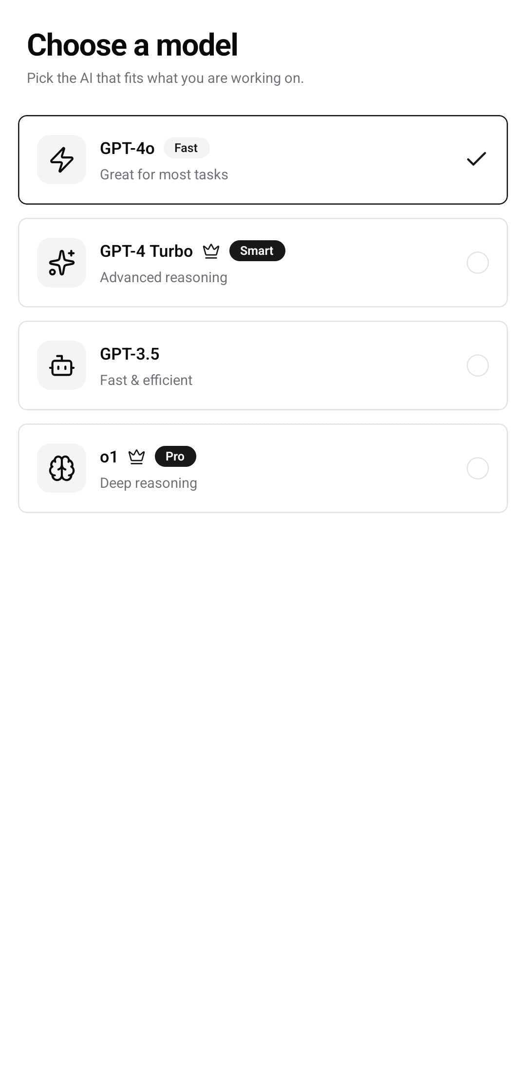 AI Template — Model picker (light)