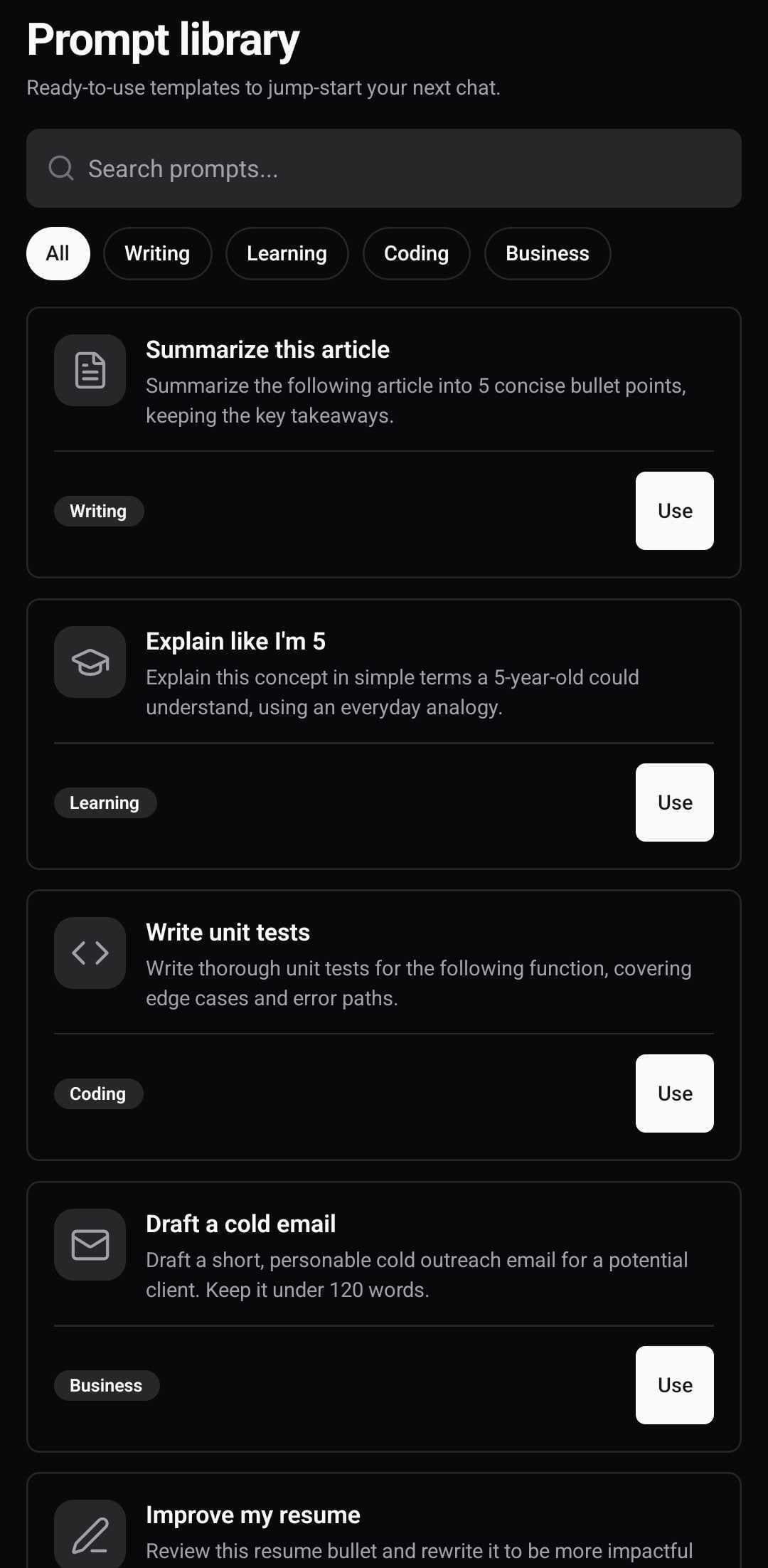 AI Template — Prompt library (dark)