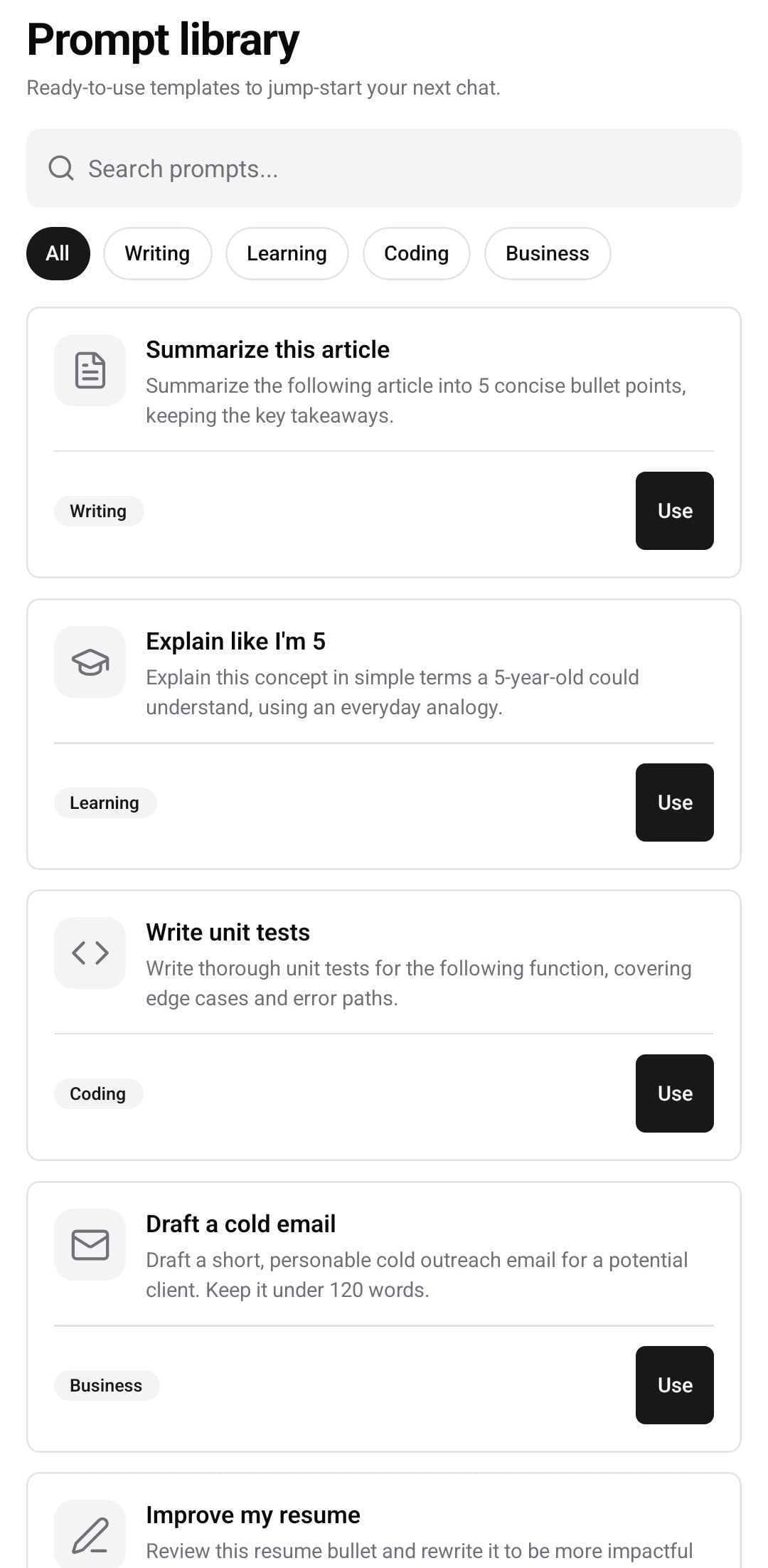 AI Template — Prompt library (light)