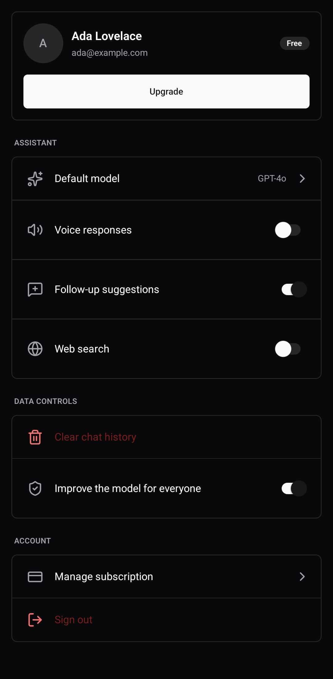 AI Template — Settings (dark)