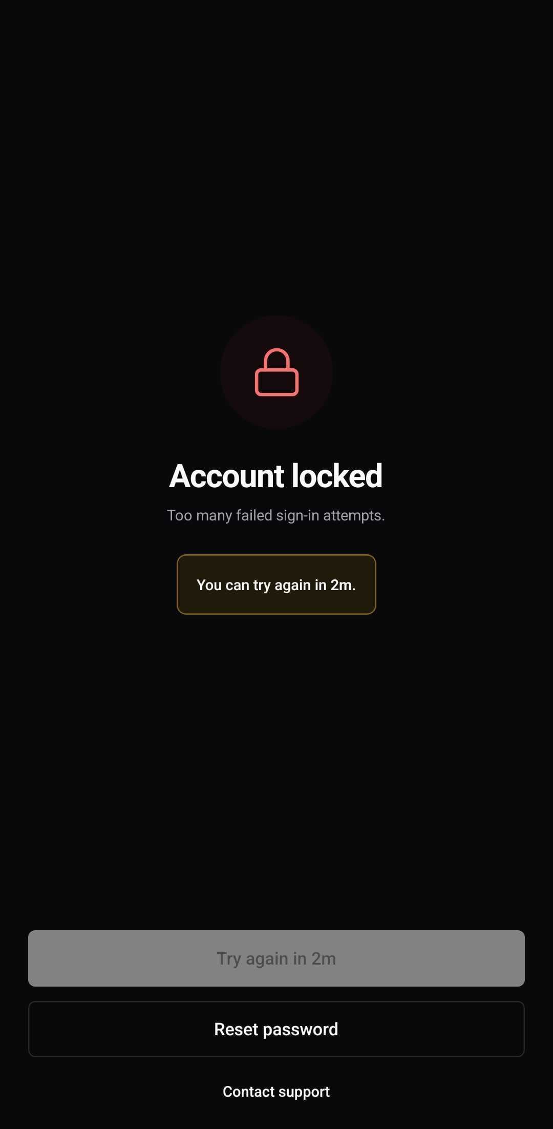 Auth Template — Locked account (dark)