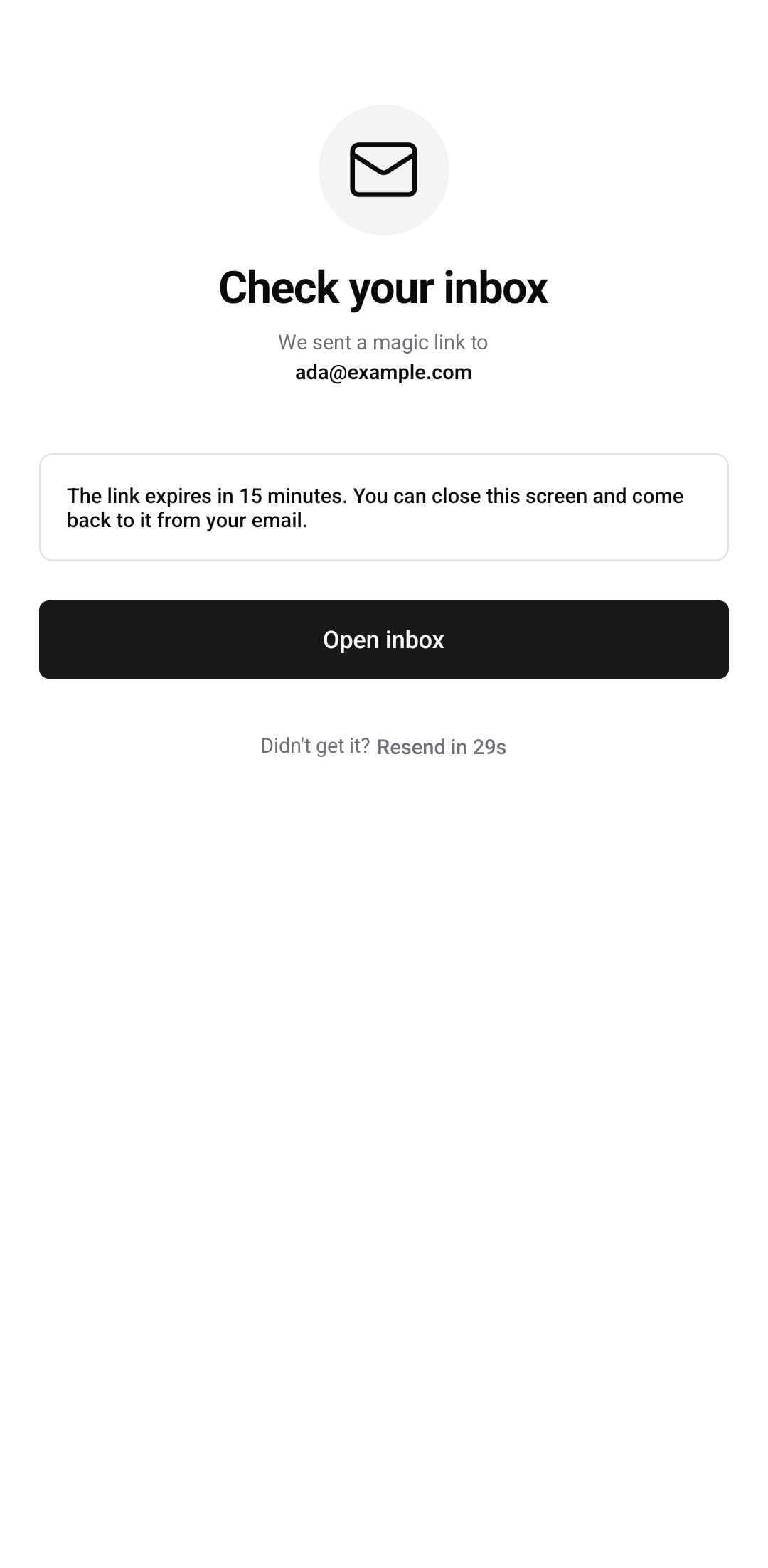 Auth Template — Magic link sent (light)