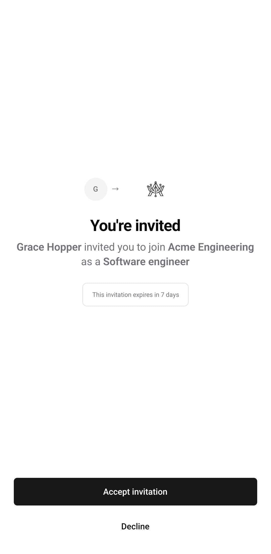 Auth Template — Onboarding link (light)