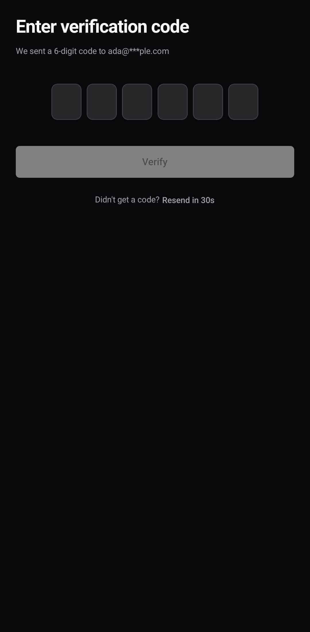Auth Template — OTP verification (dark)