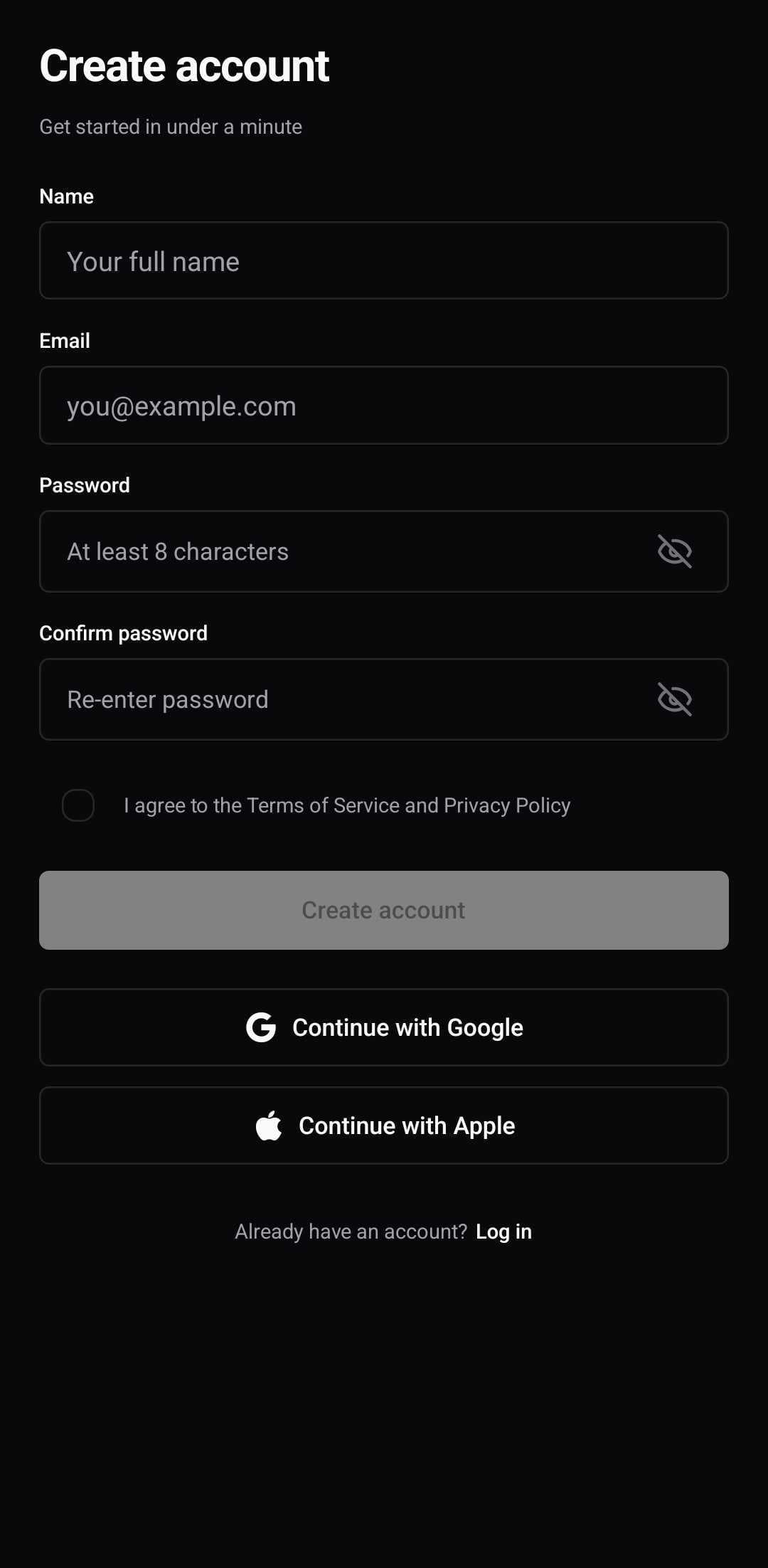 Auth Template — Sign up (dark)
