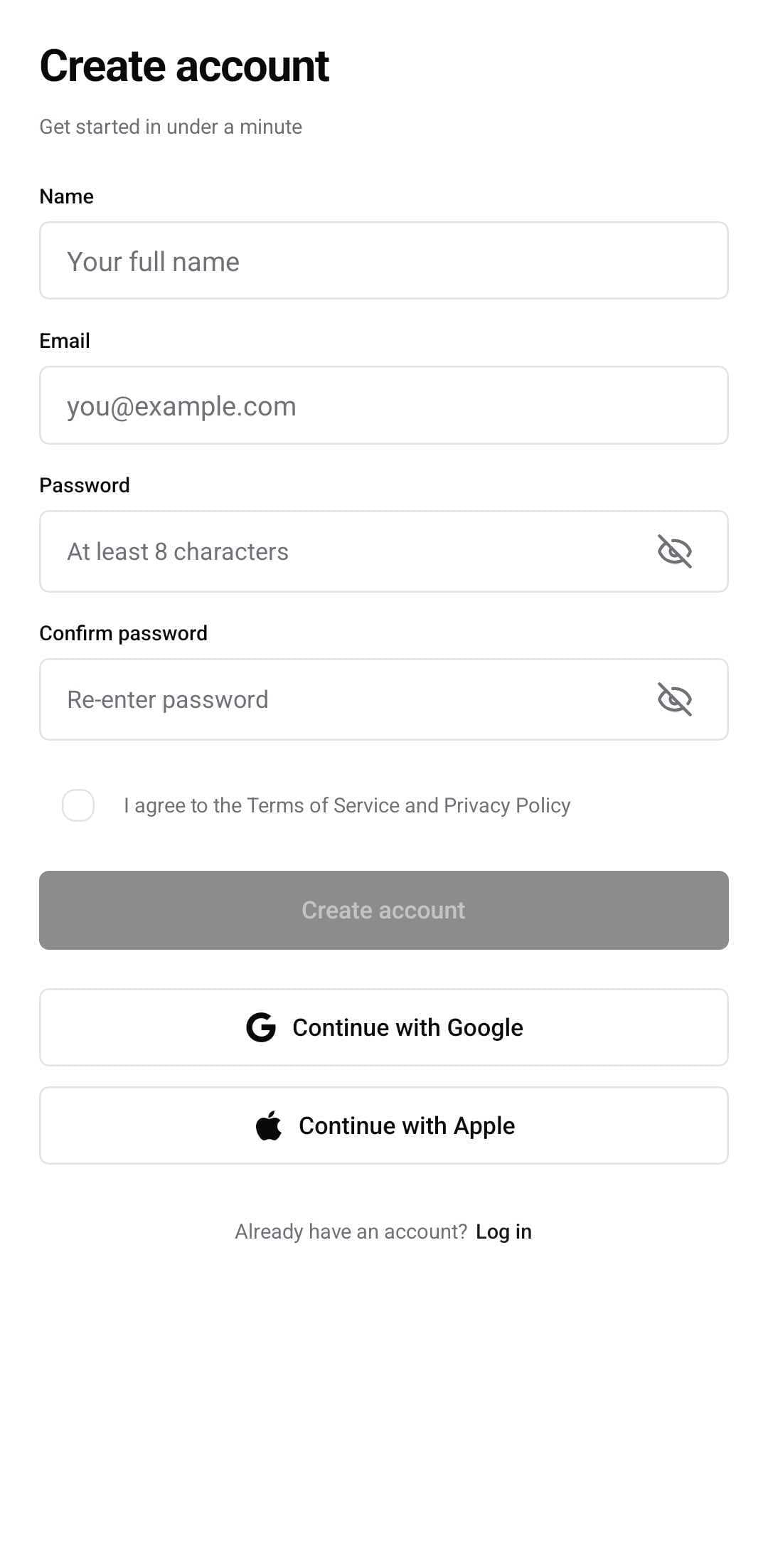 Auth Template — Sign up (light)