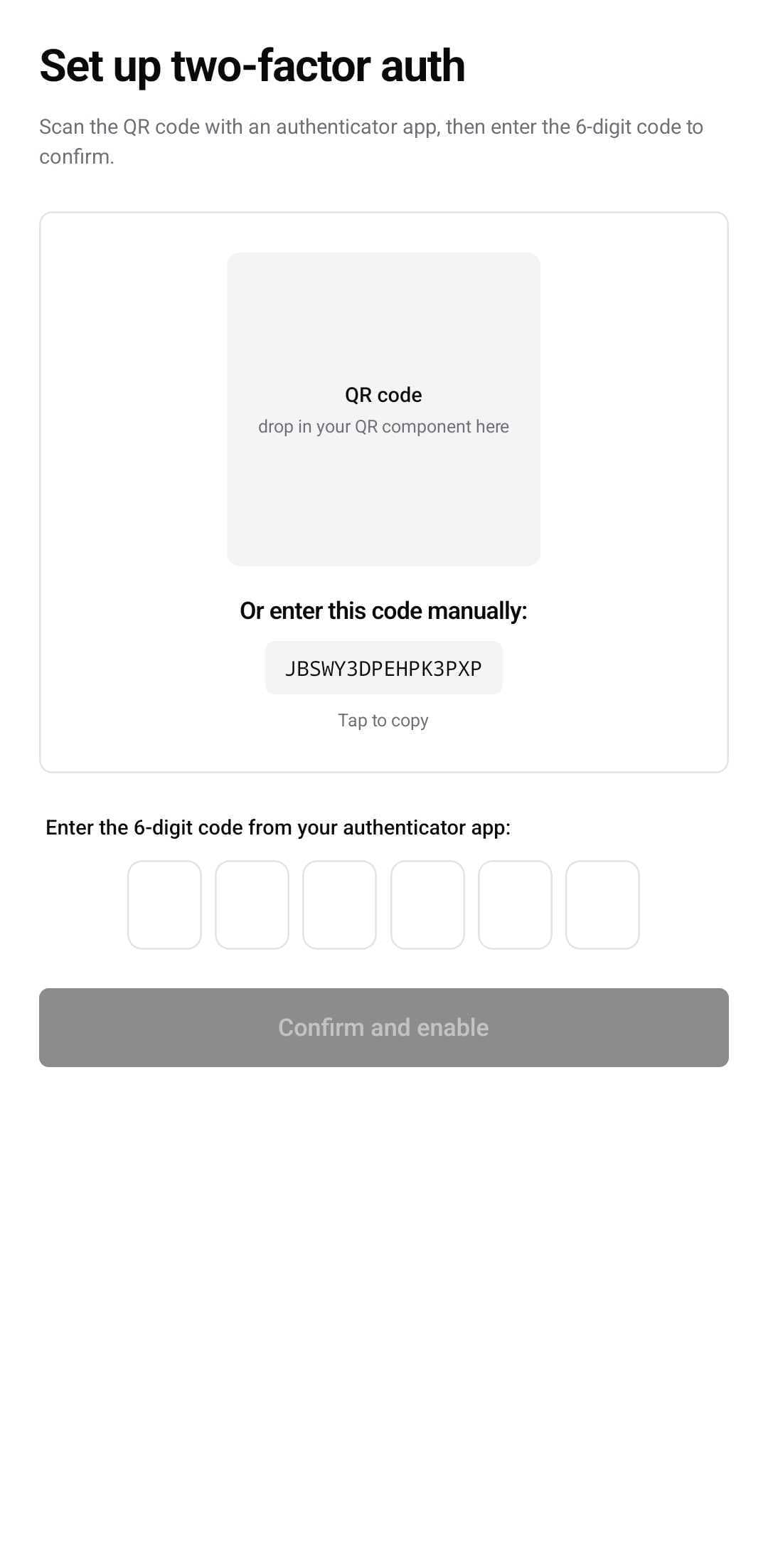 Auth Template — Two factor setup (light)