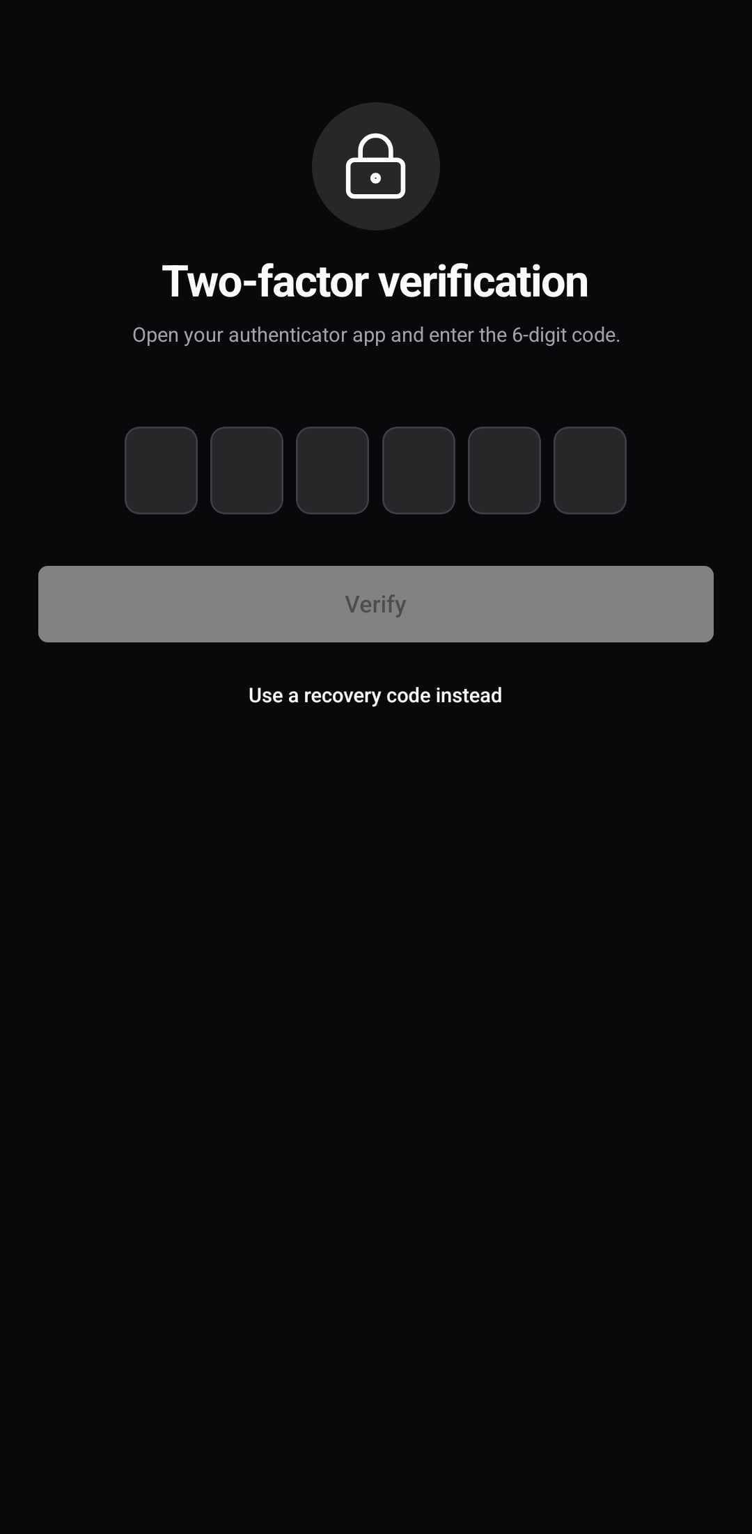 Auth Template — Two factor verify (dark)