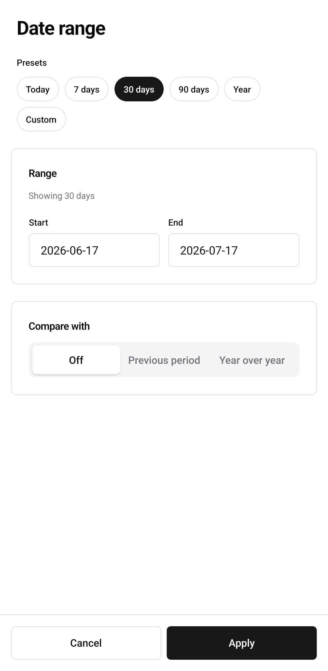 Dashboard Template — Date range picker (light)