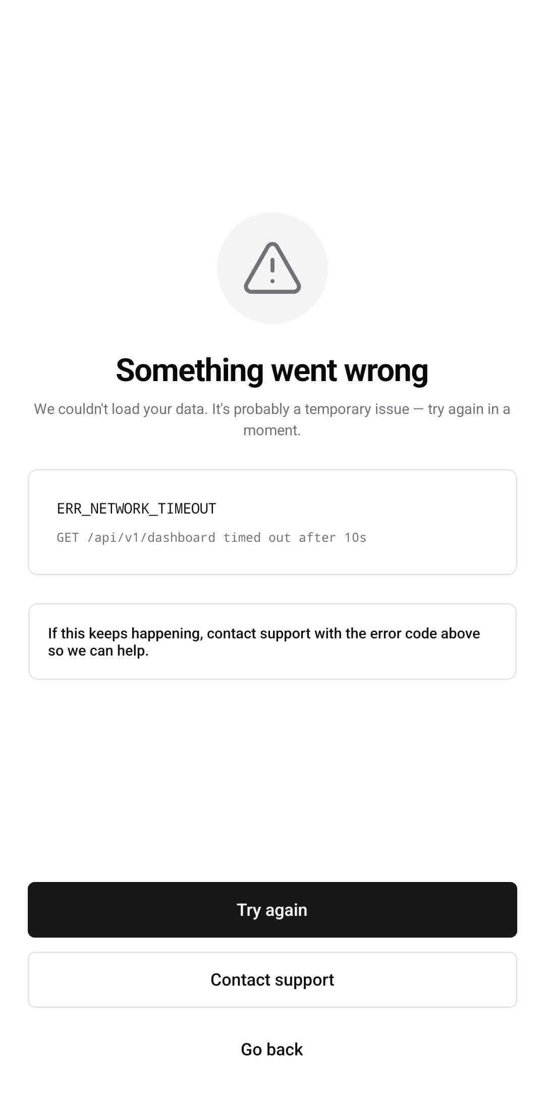 Dashboard Template — Error state (light)