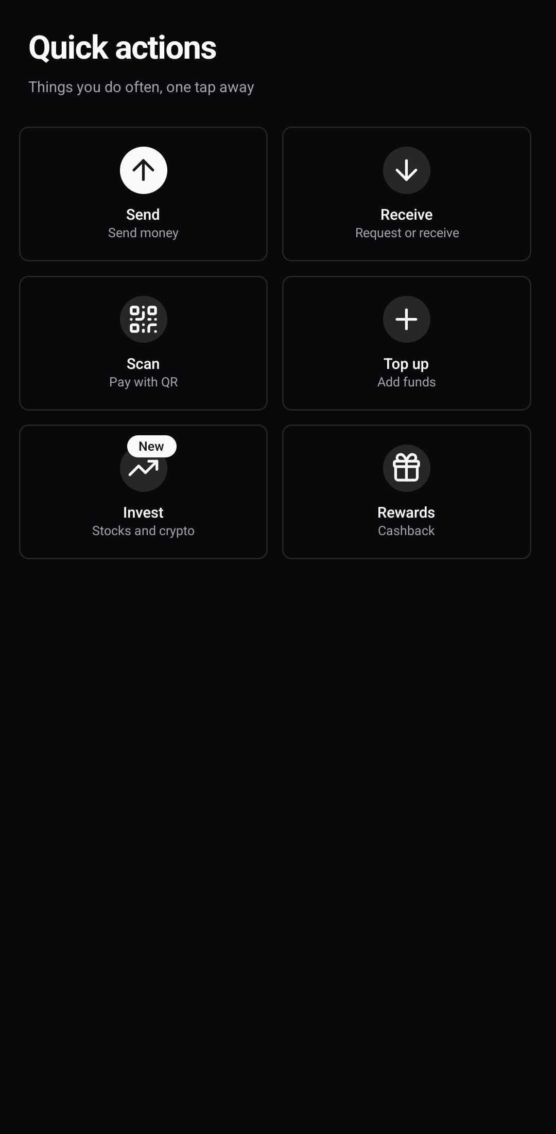 Dashboard Template — Quick actions (dark)