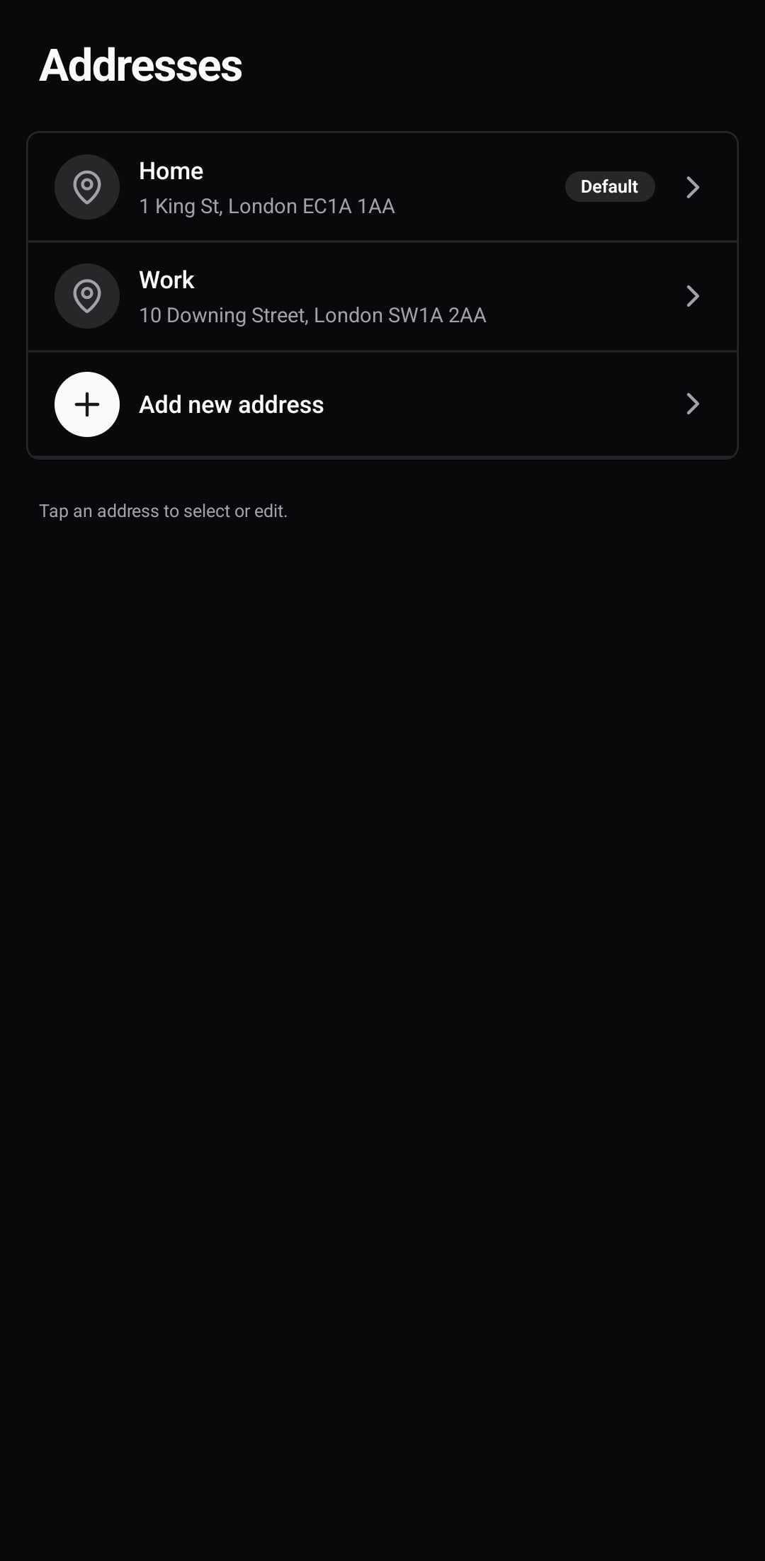 E-Commerce Template — Address (dark)