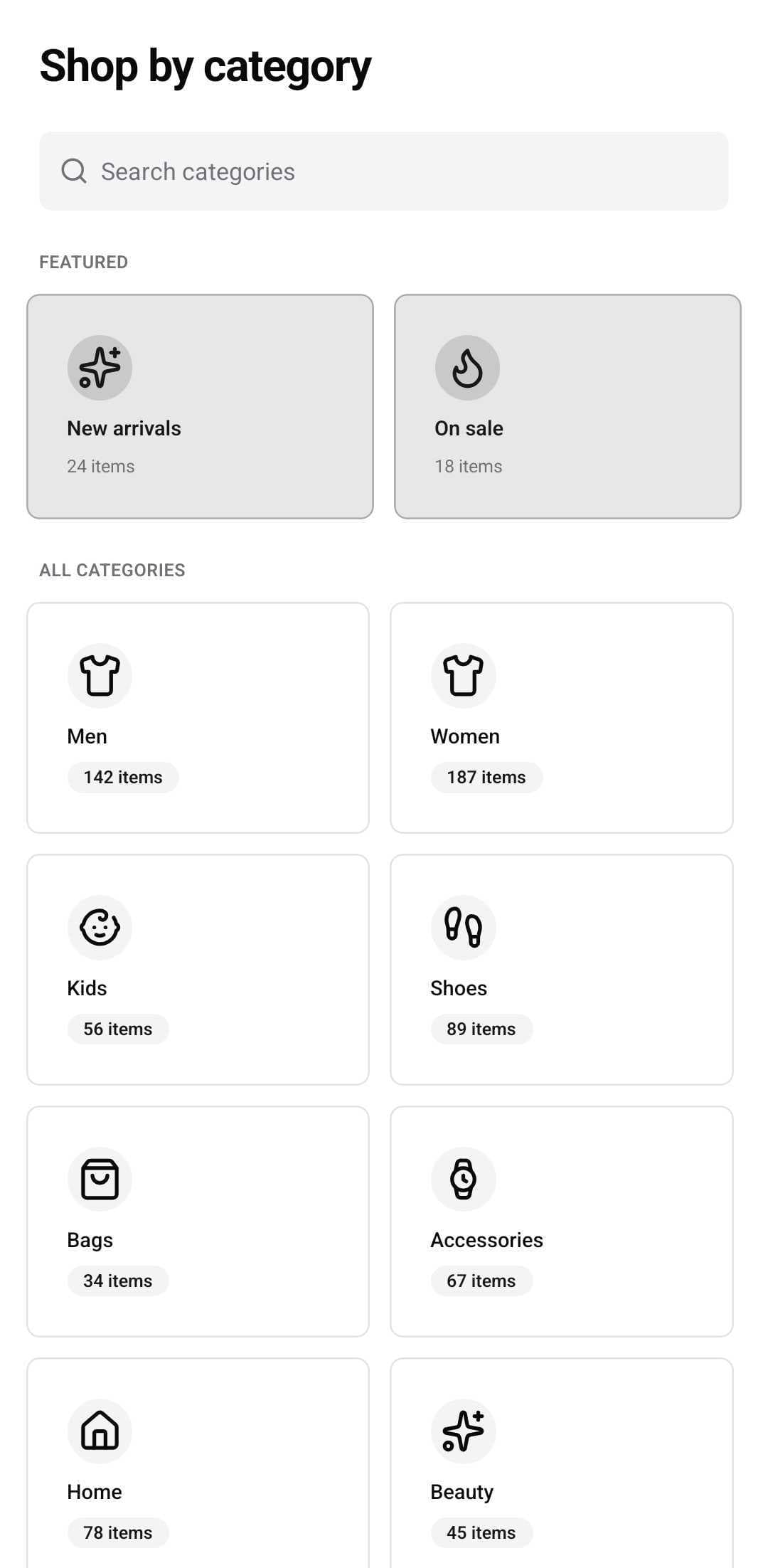 E-Commerce Template — Categories (light)