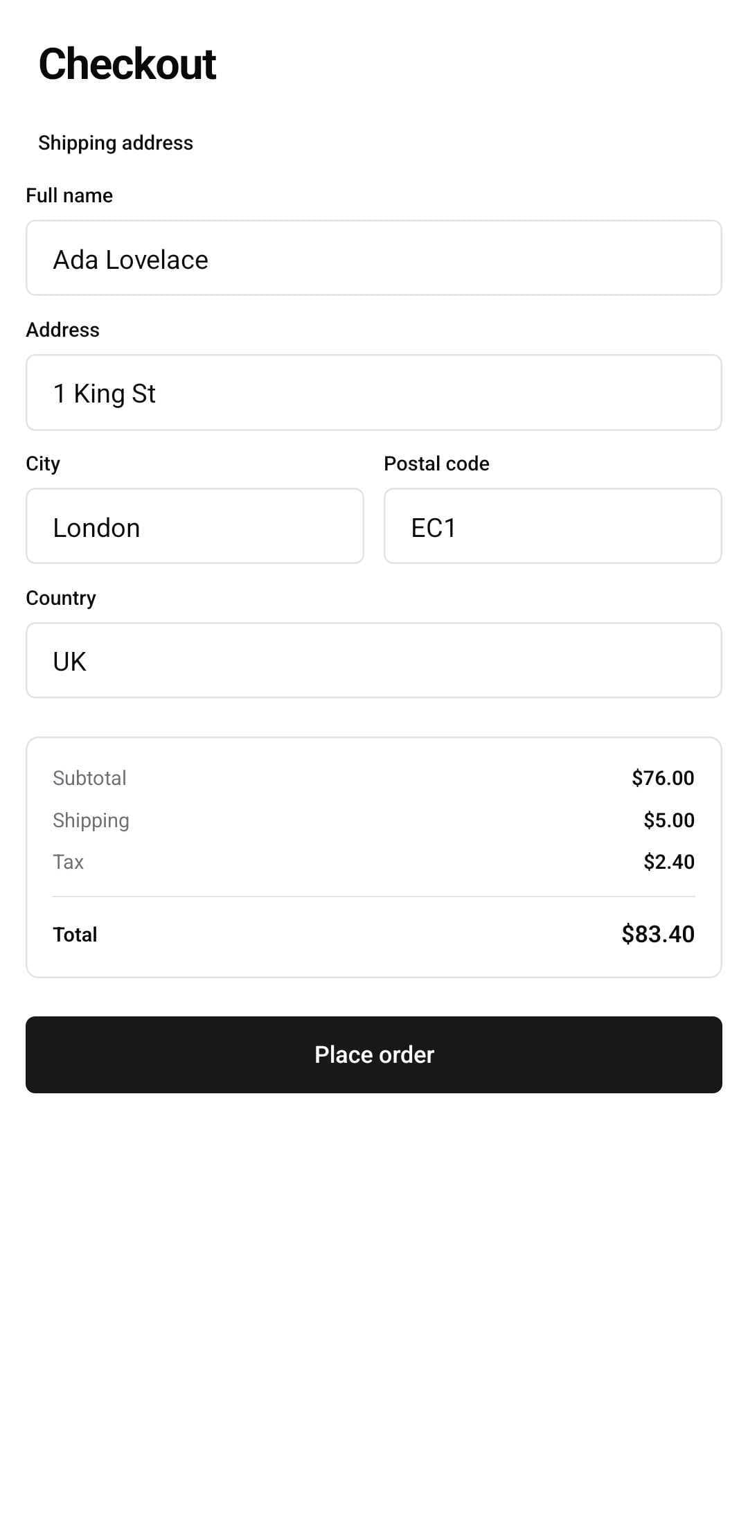 E-Commerce Template — Checkout (light)