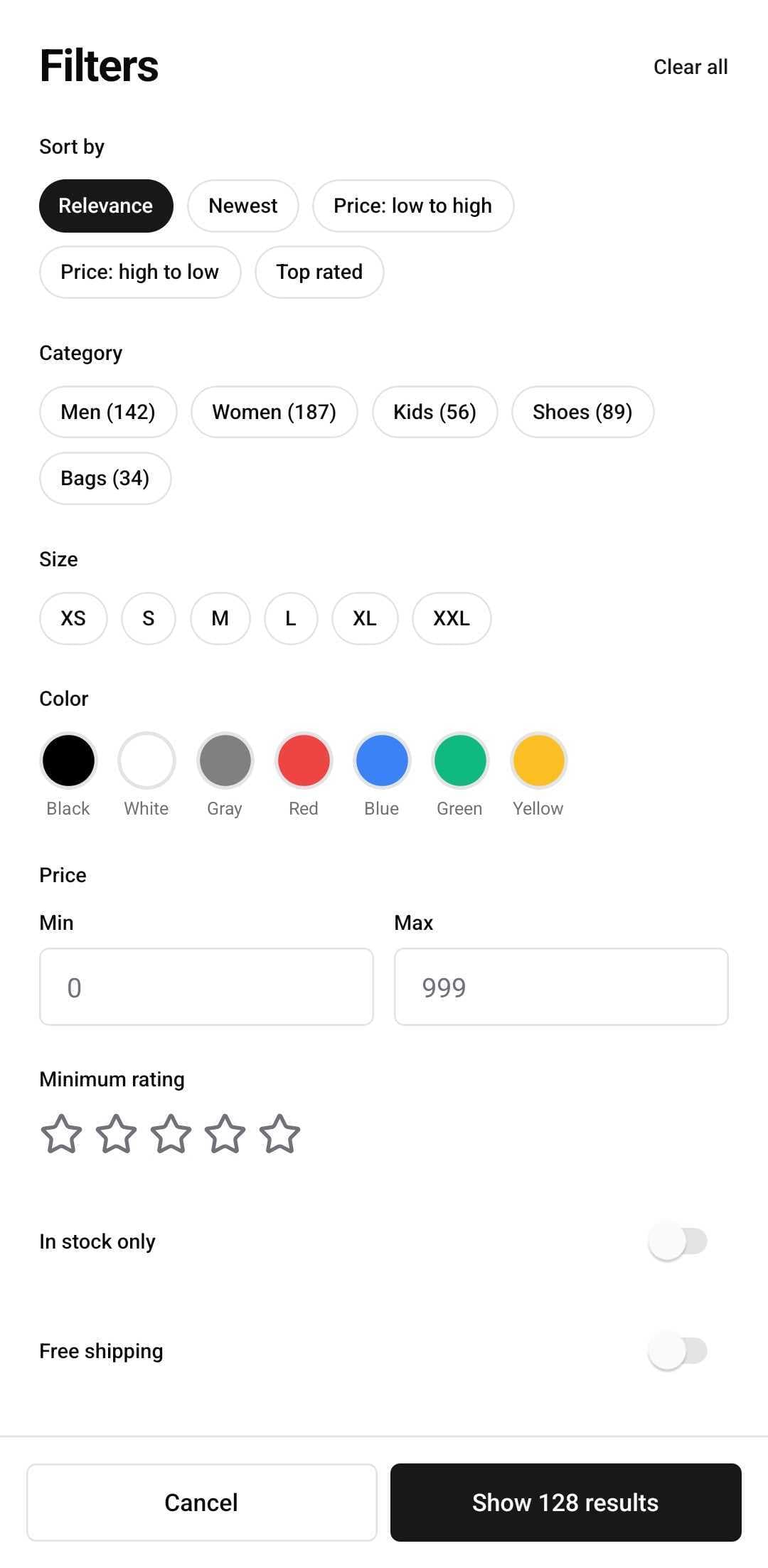 E-Commerce Template — Filters (light)