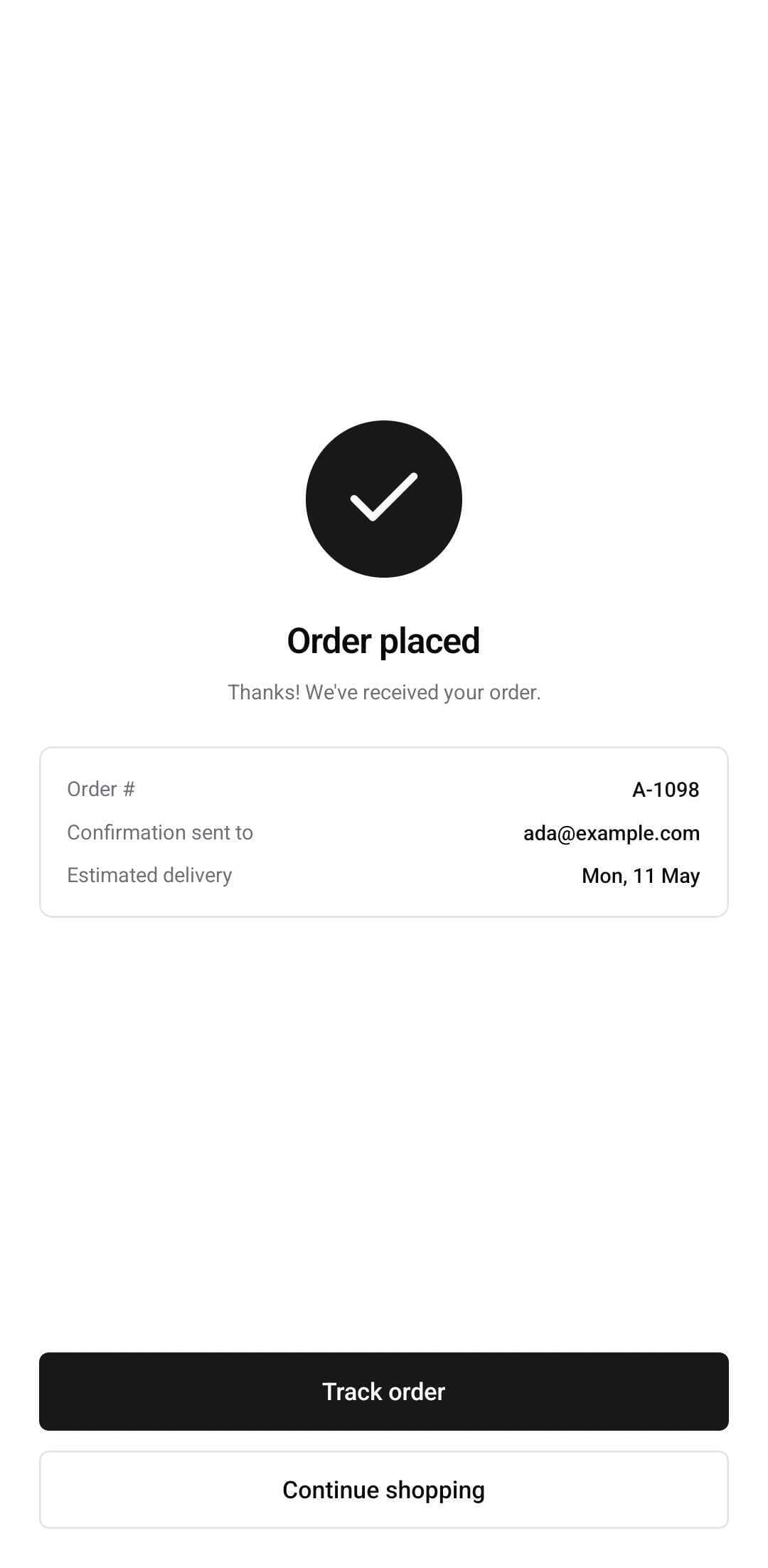E-Commerce Template — Order confirmation (light)