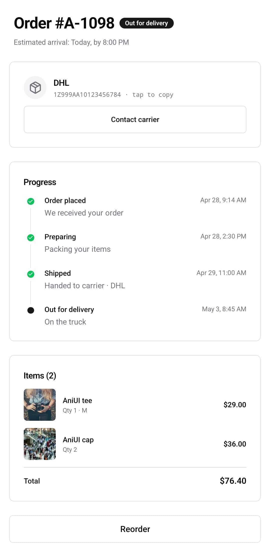E-Commerce Template — Order tracking (light)