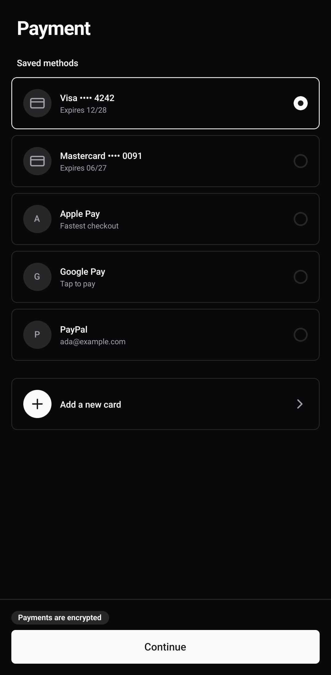 E-Commerce Template — Payment (dark)