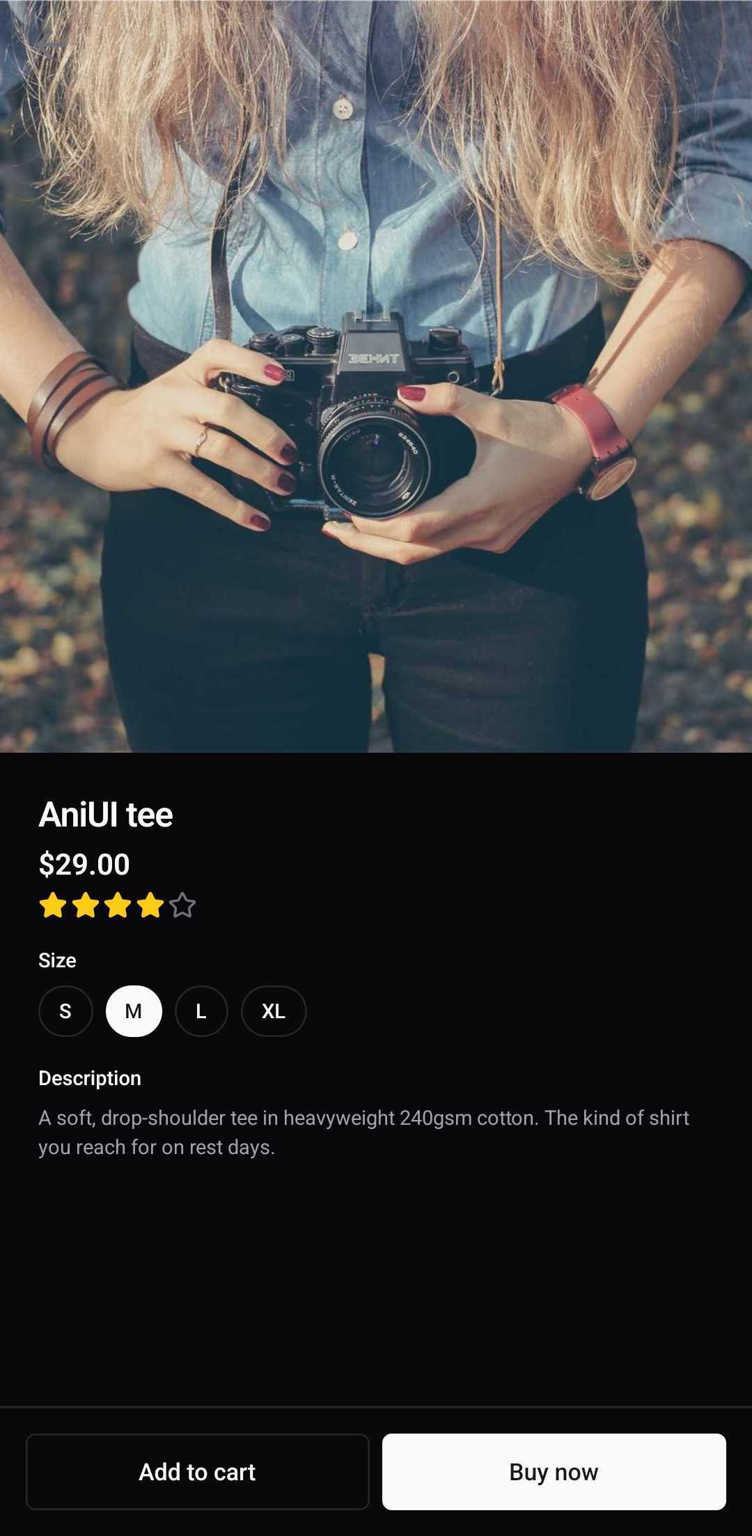 E-Commerce Template — Product detail (dark)