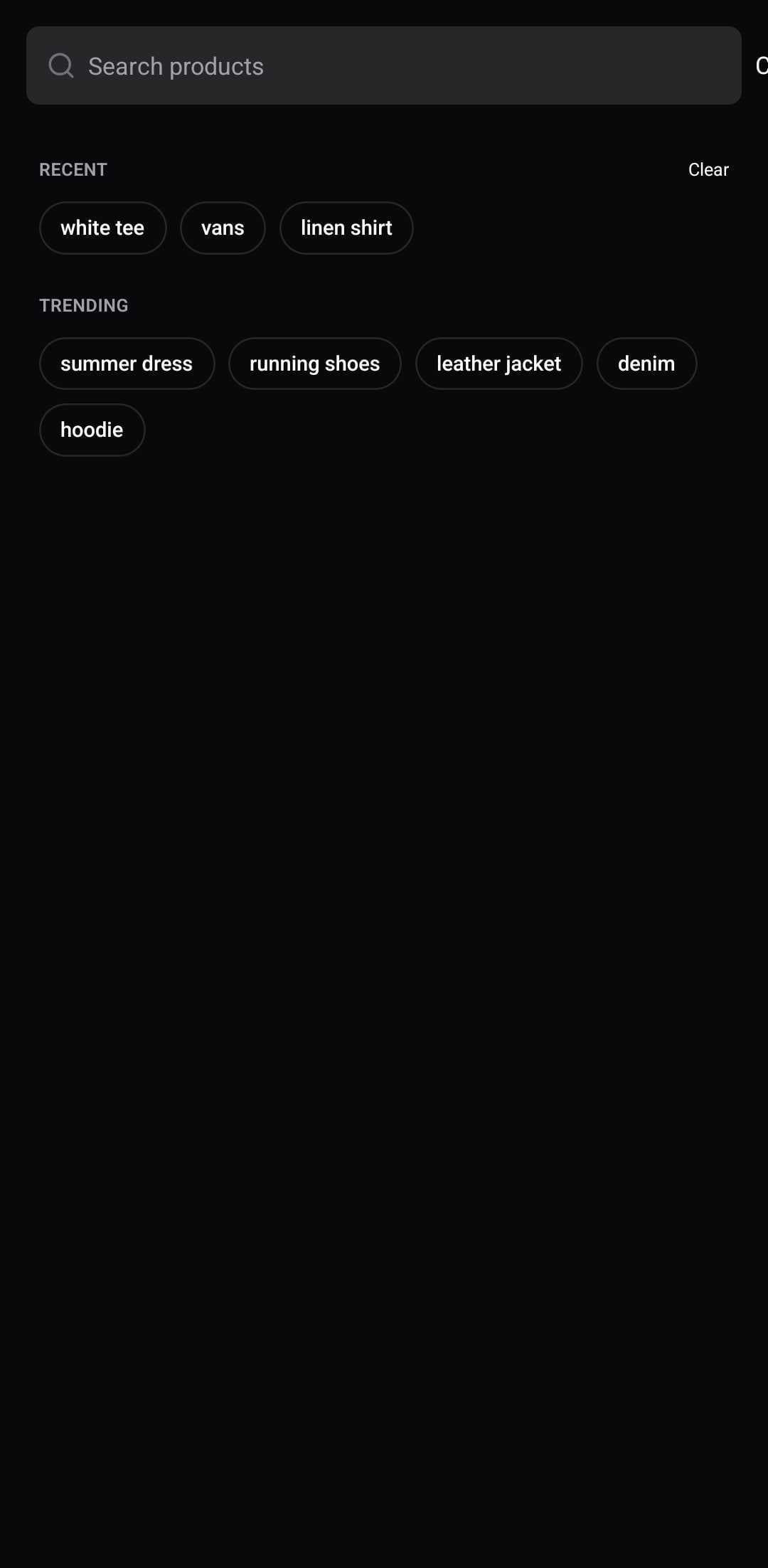 E-Commerce Template — Search (dark)
