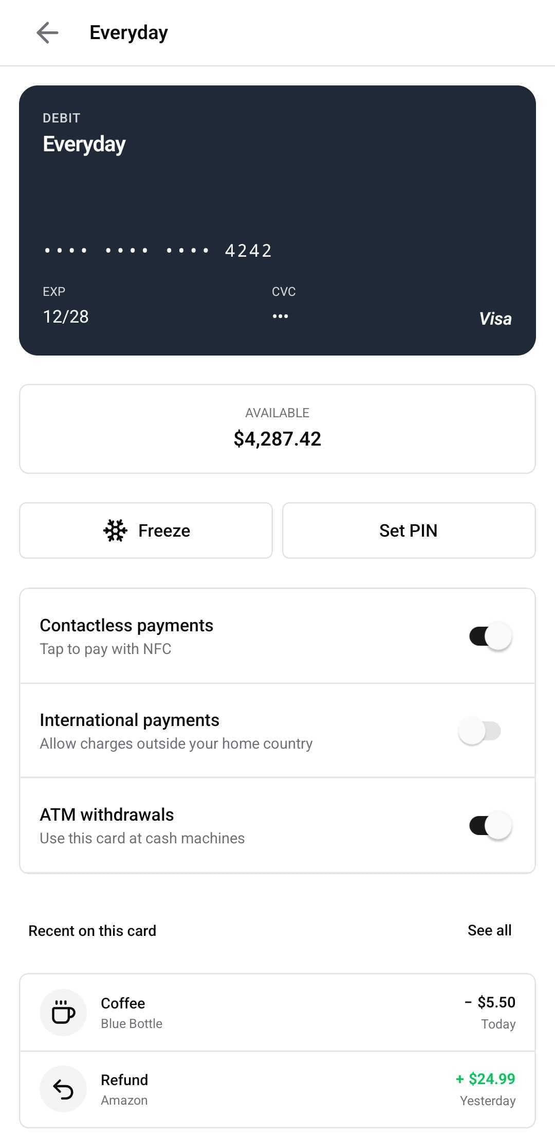 Finance Template — Card detail (light)
