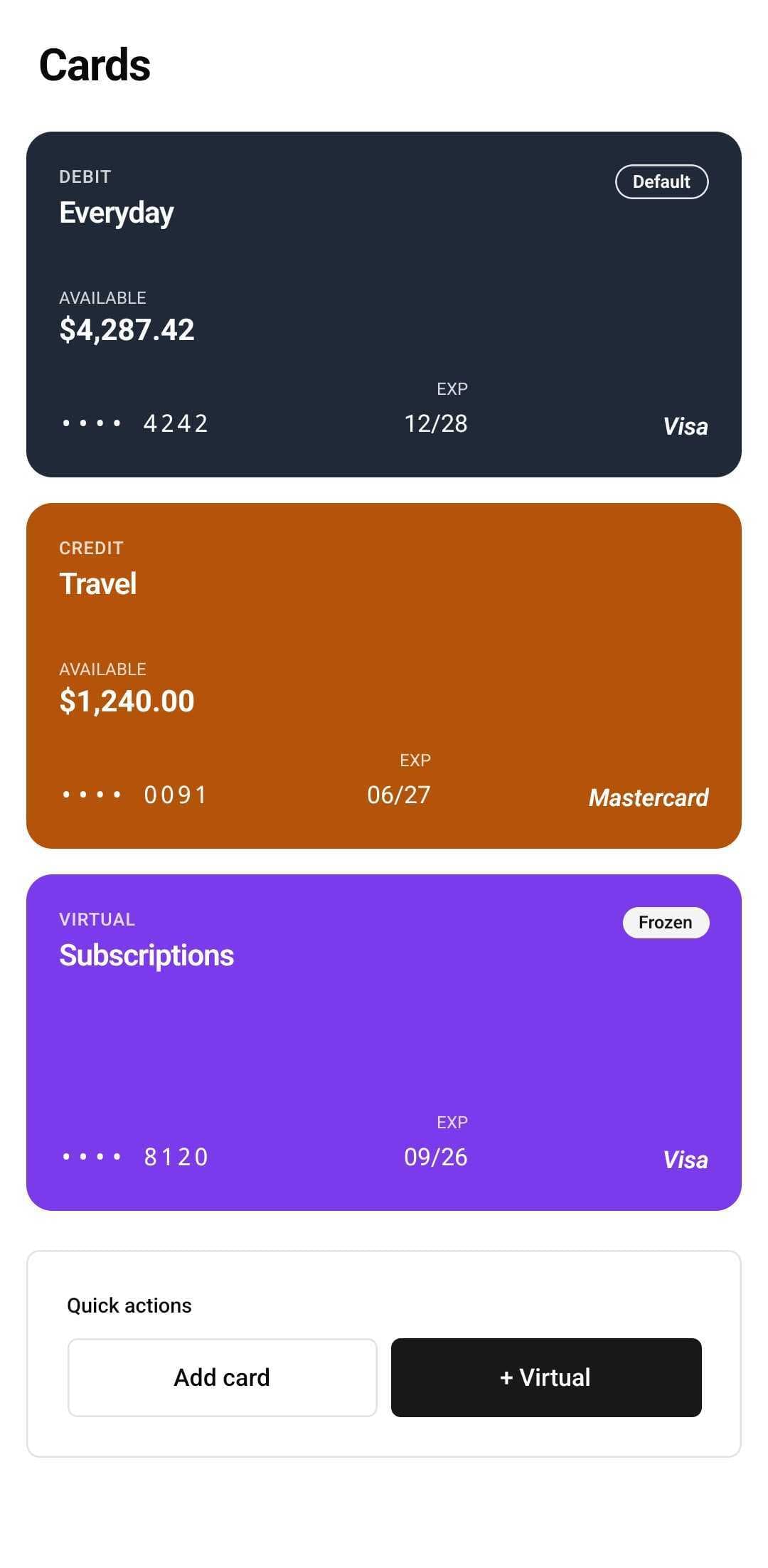 Finance Template — Cards (light)