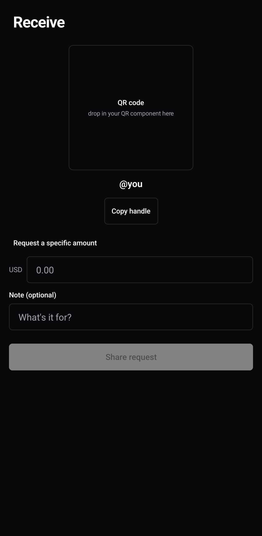 Finance Template — Receive money (dark)