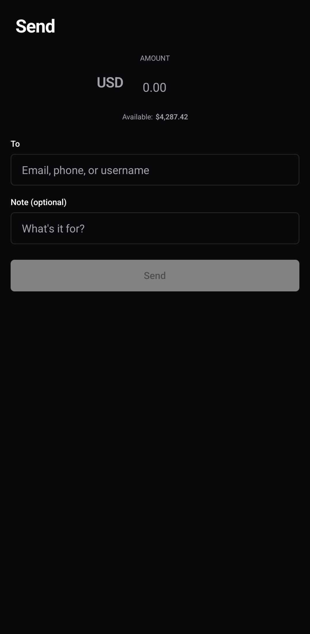 Finance Template — Send money (dark)