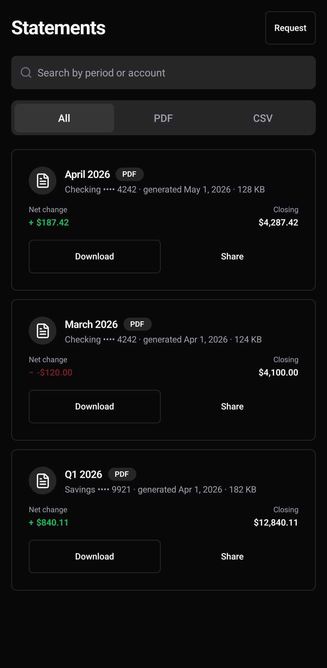 Finance Template — Statements (dark)