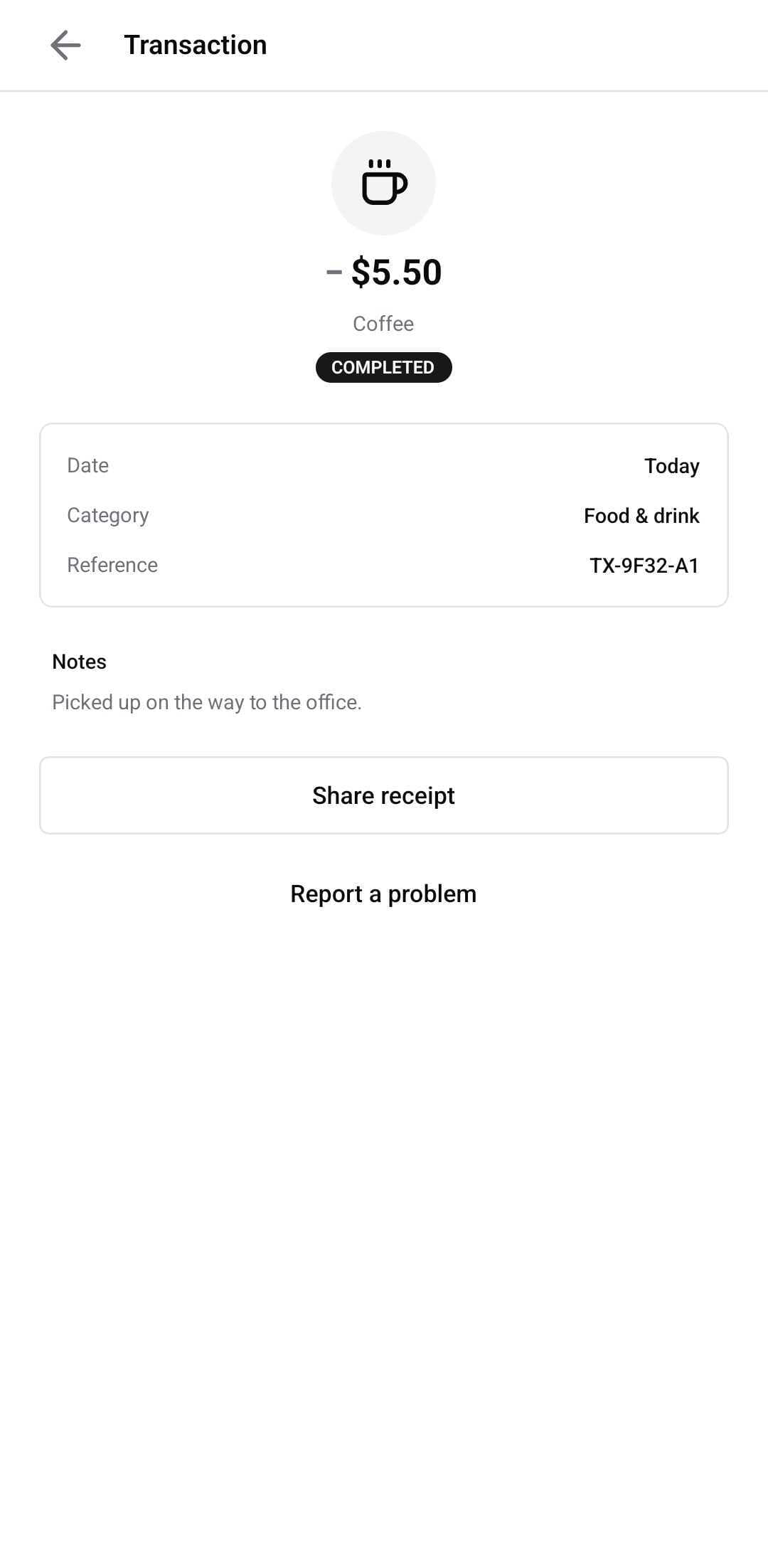 Finance Template — Transactions detail (light)