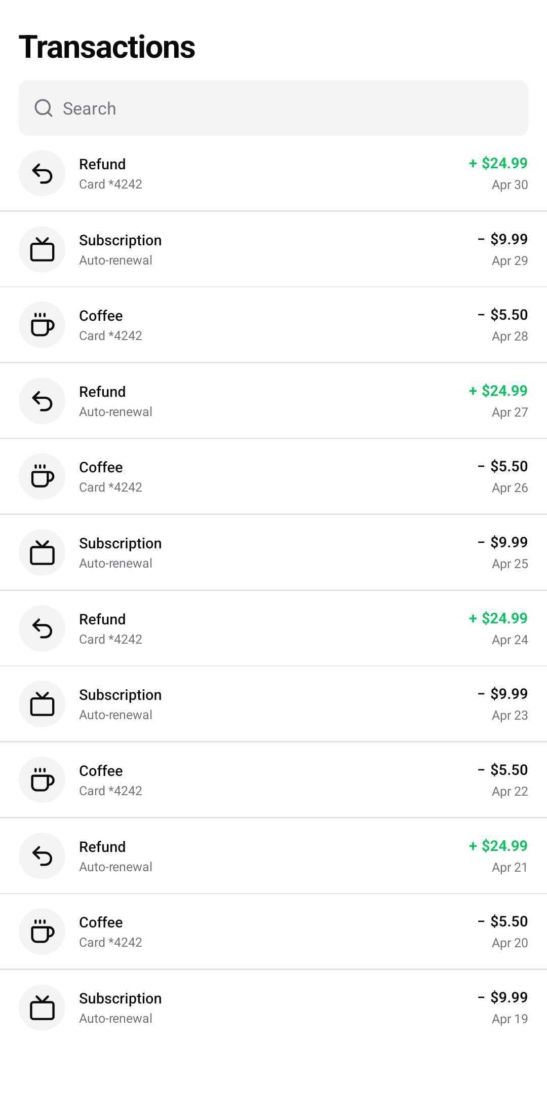 Finance Template — Transactions (light)