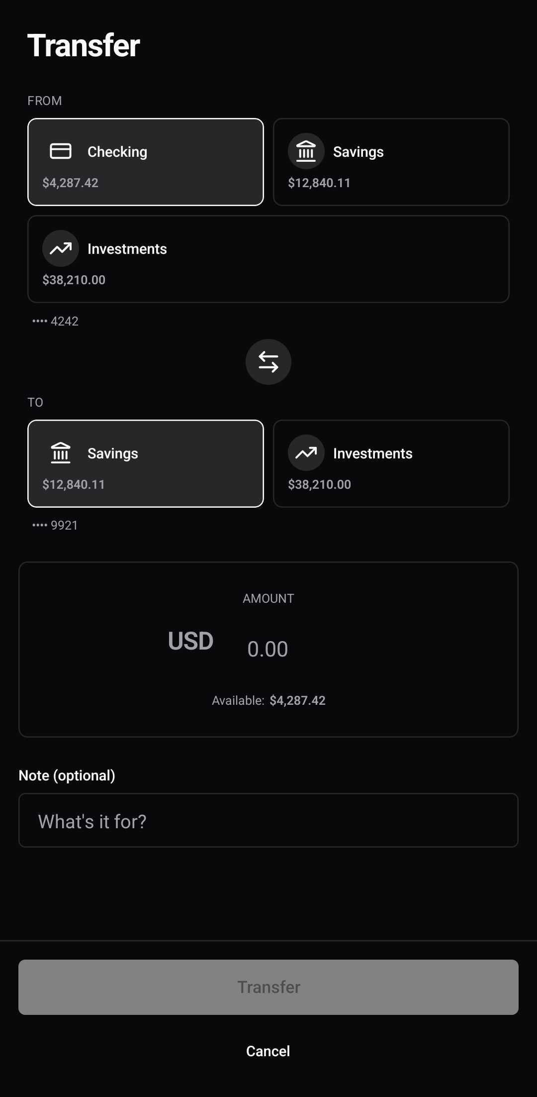 Finance Template — Transfer (dark)