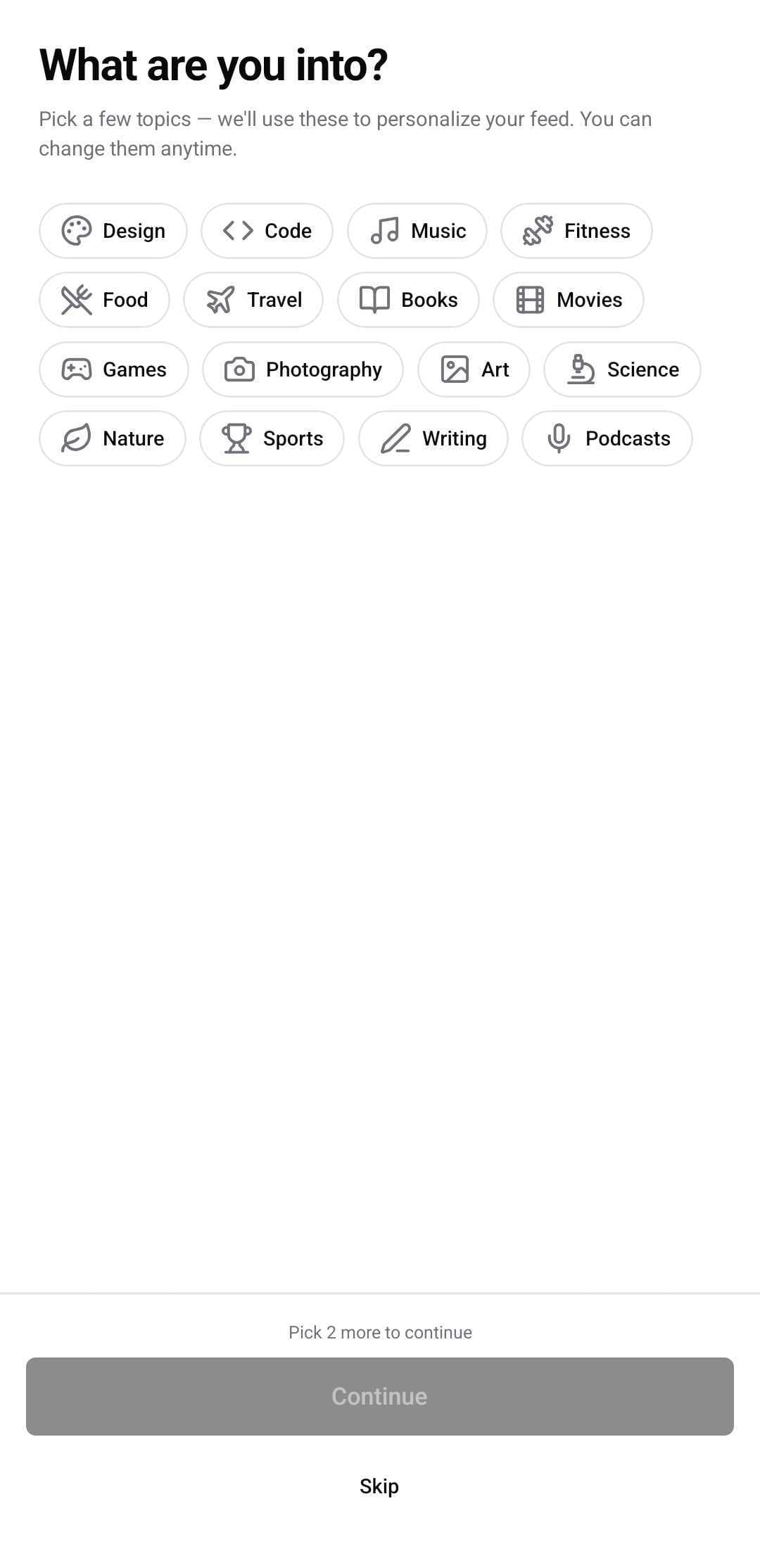 Onboarding Template — Pick interests (light)
