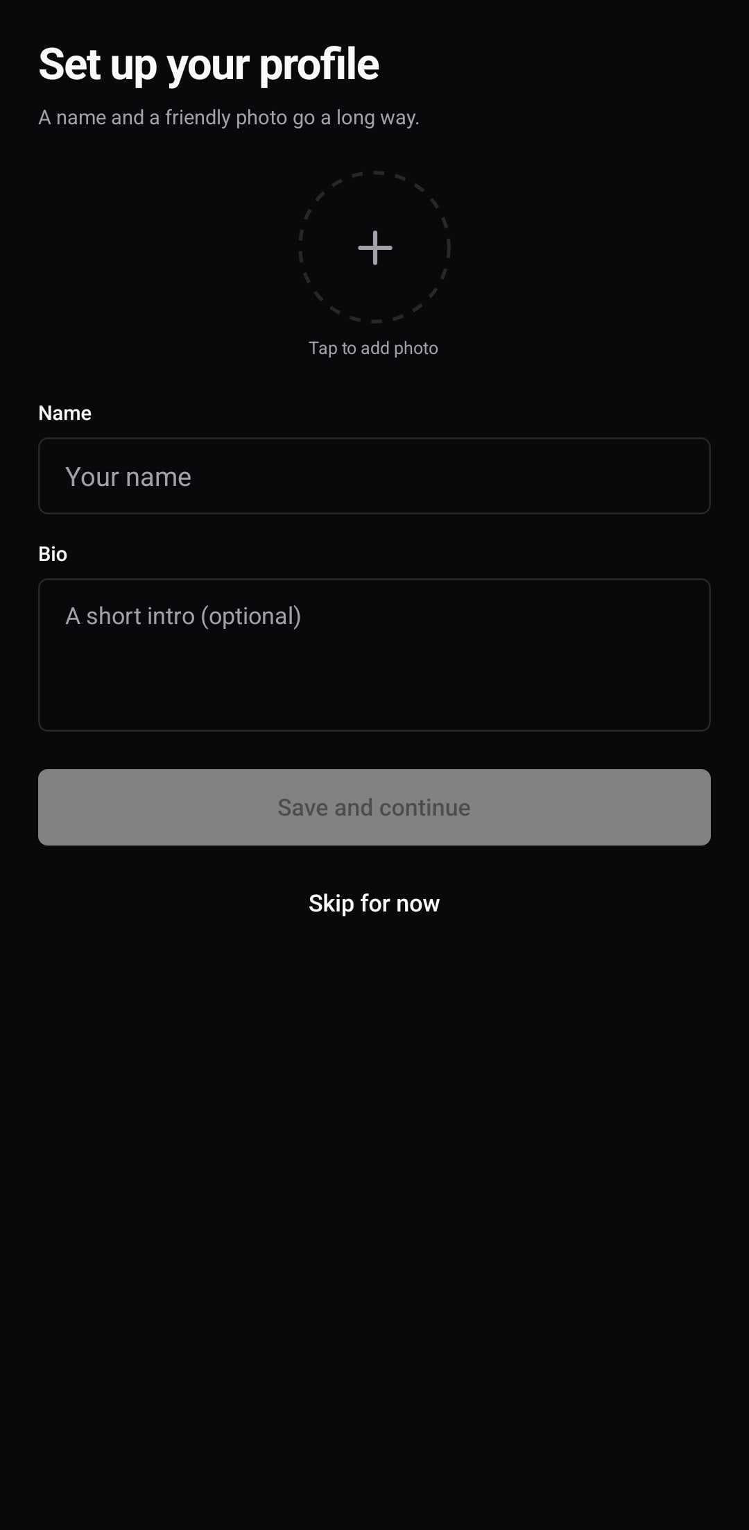 Onboarding Template — Profile setup (dark)