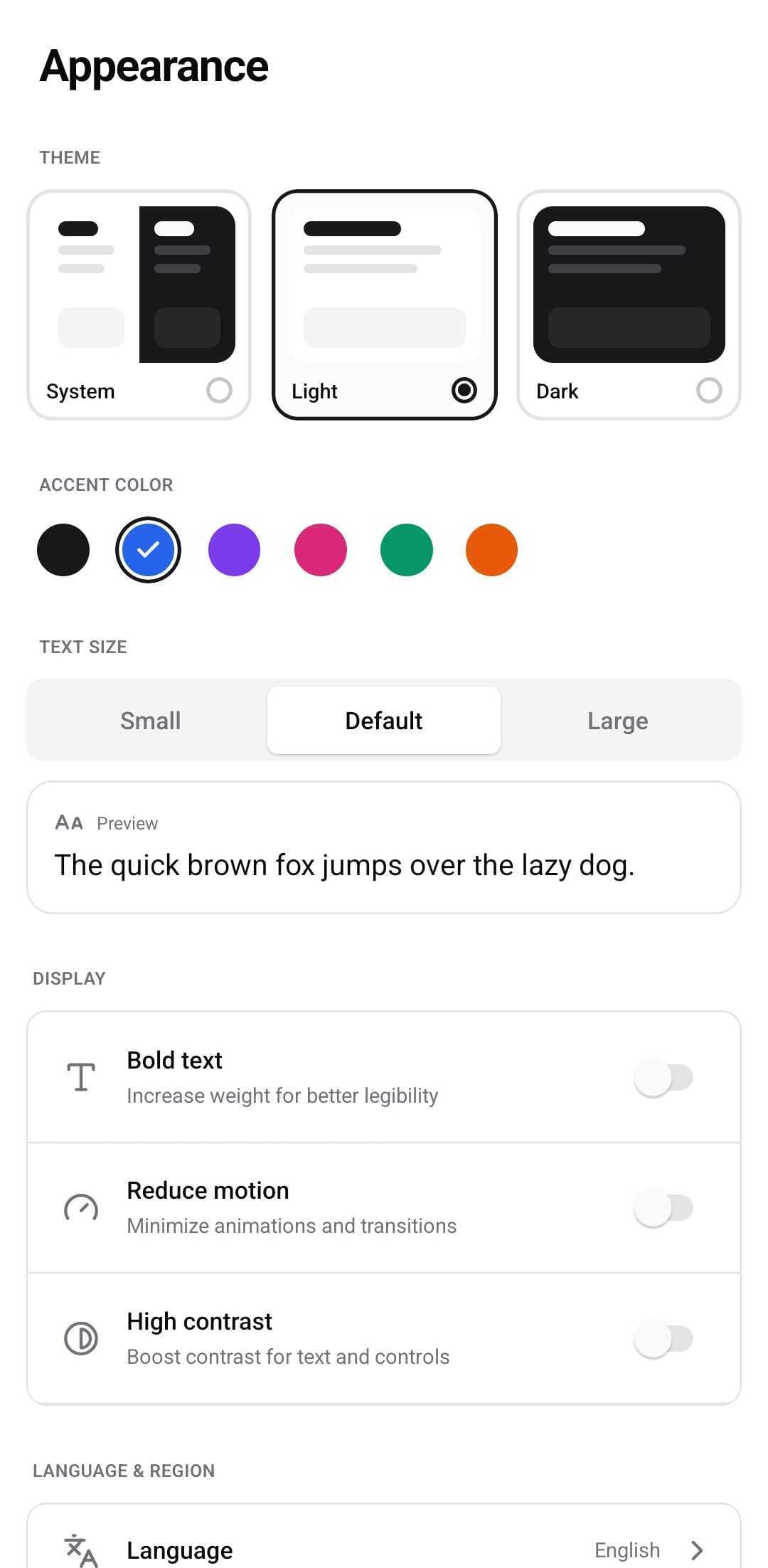 Settings Template — Appearance (dark)