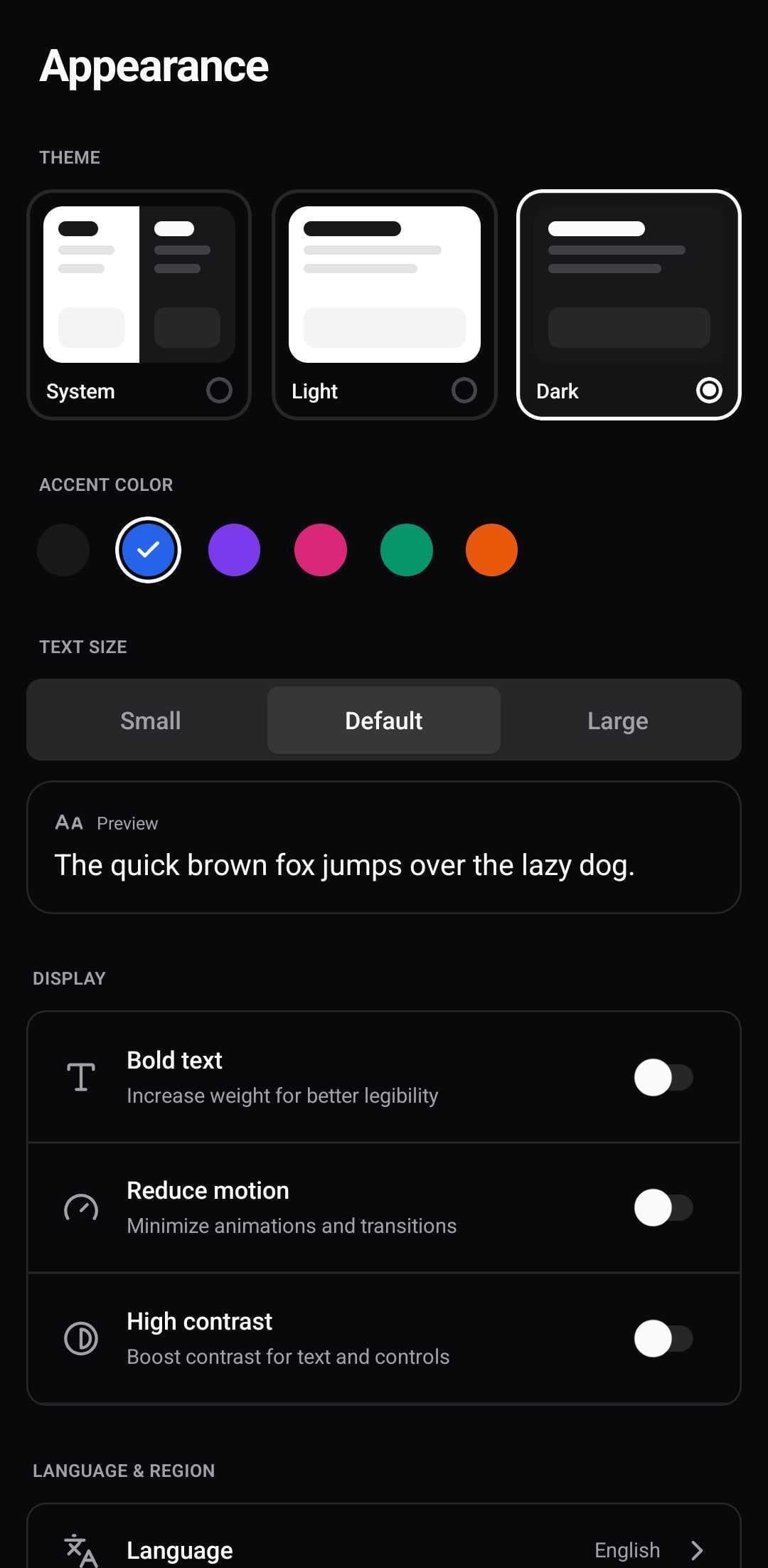 Settings Template — Appearance (light)
