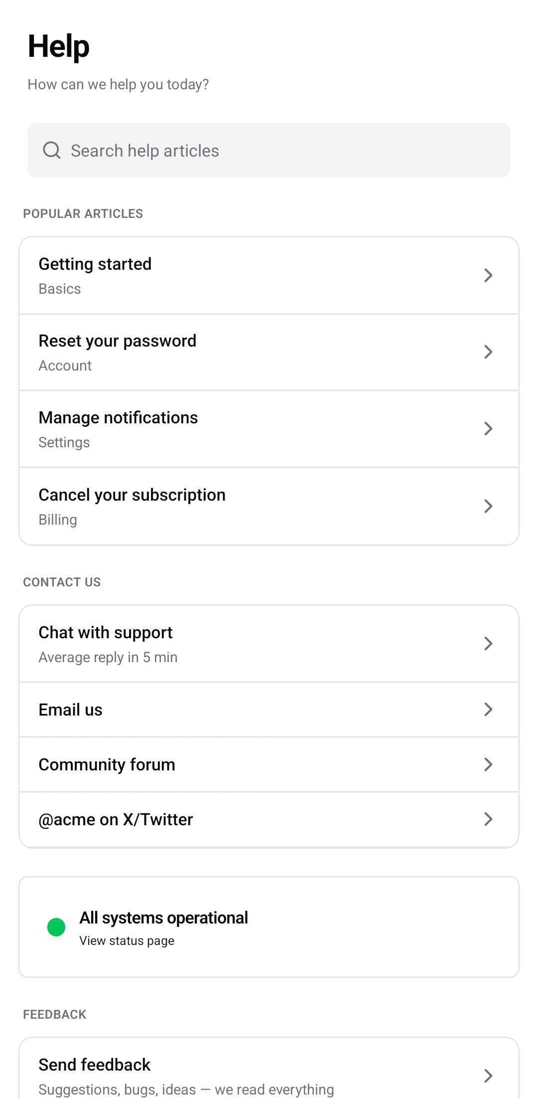 Settings Template — Help (dark)