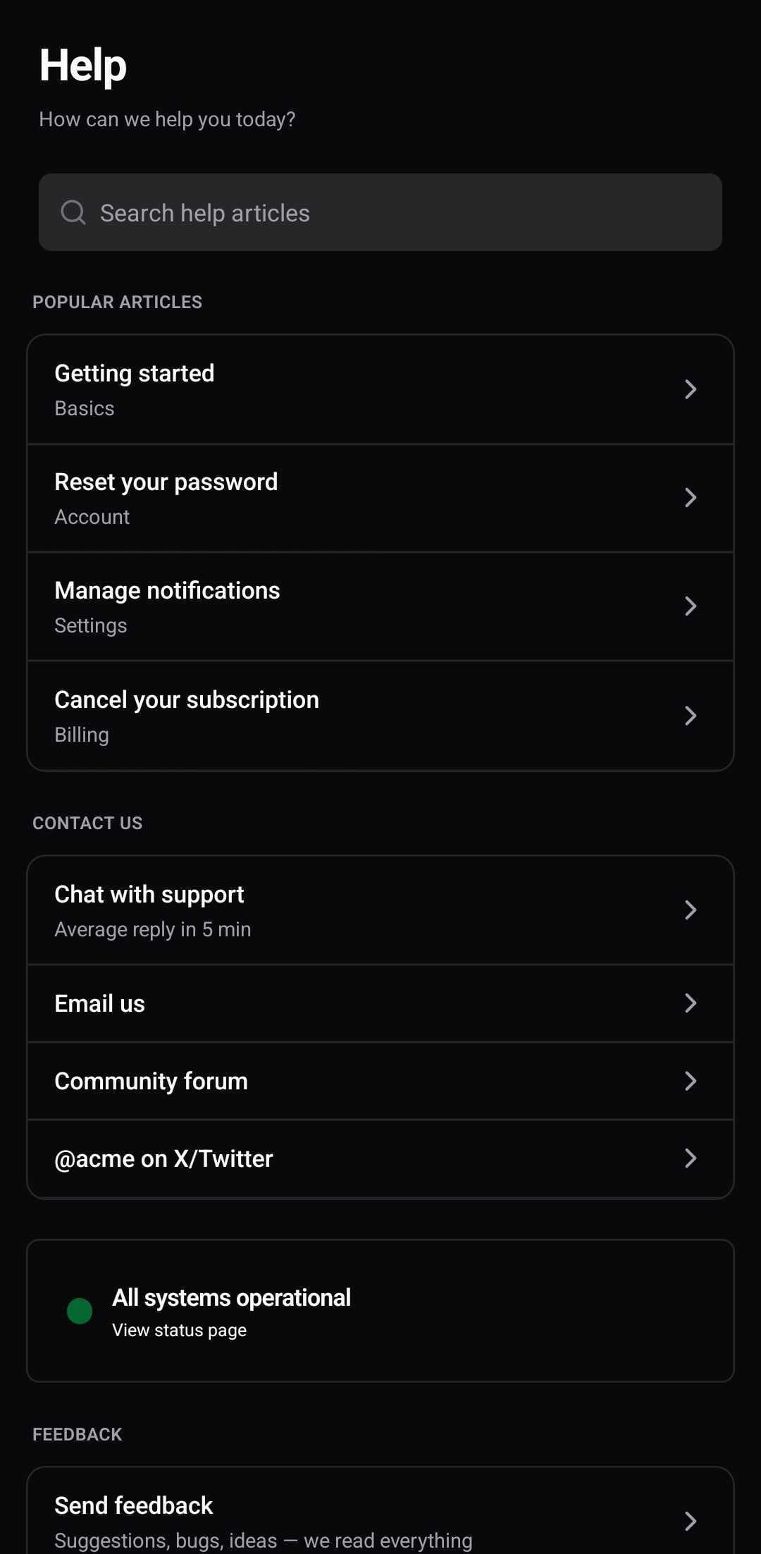 Settings Template — Help (light)