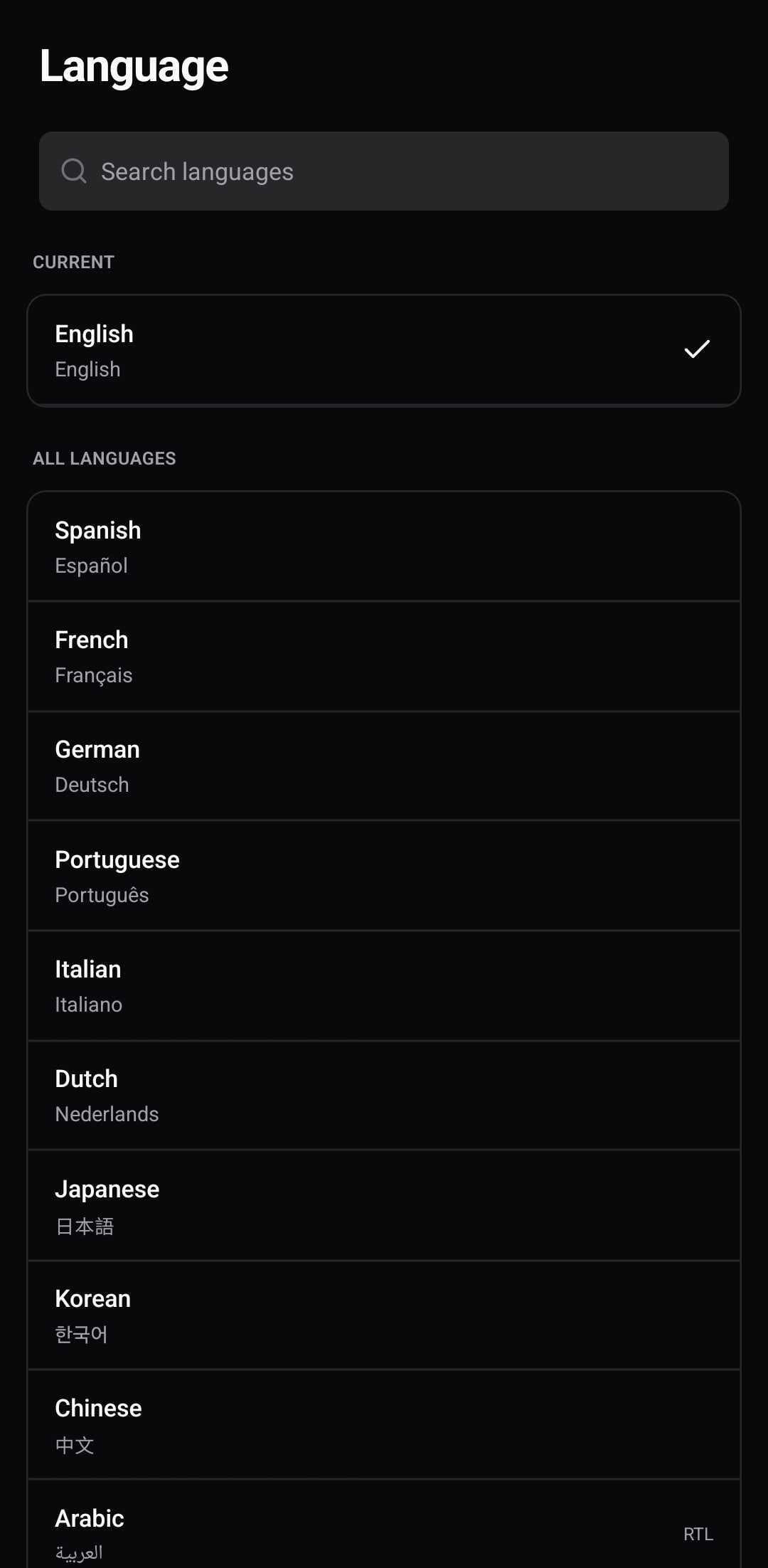 Settings Template — Language (light)