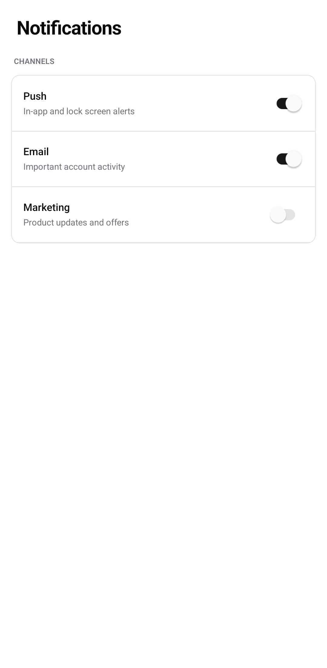 Settings Template — Notifications (dark)