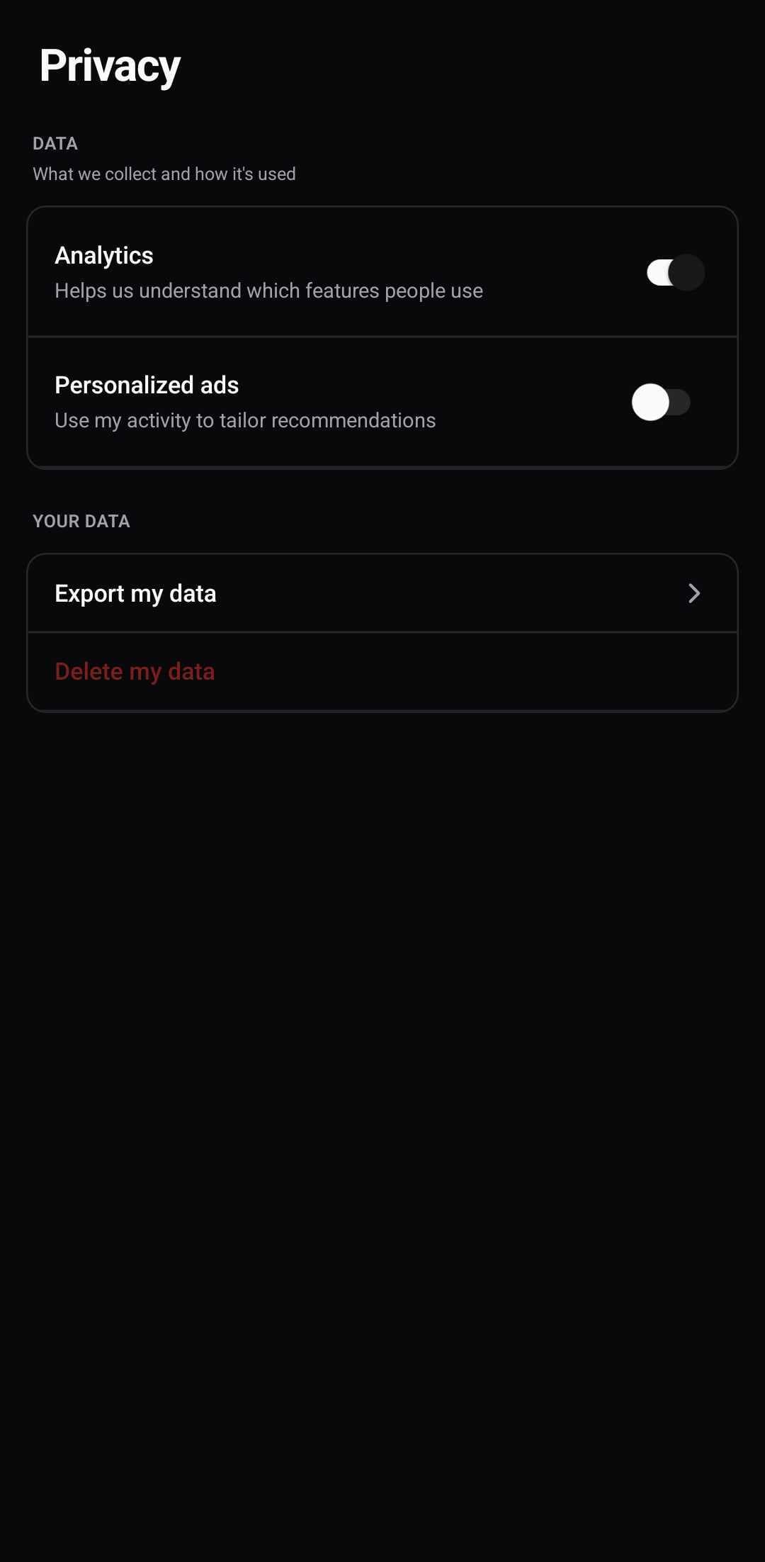 Settings Template — Privacy (light)