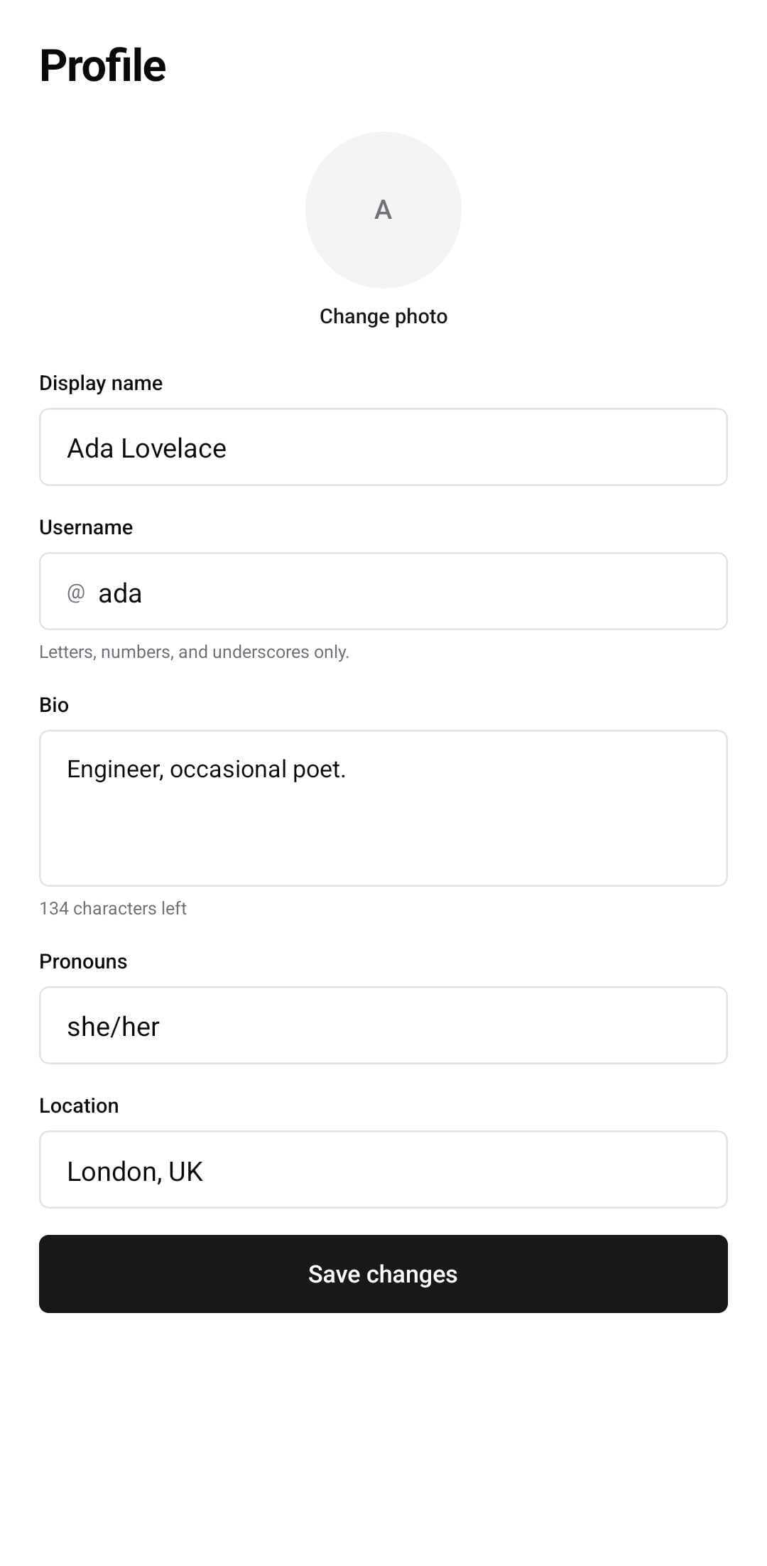 Settings Template — Profile (dark)
