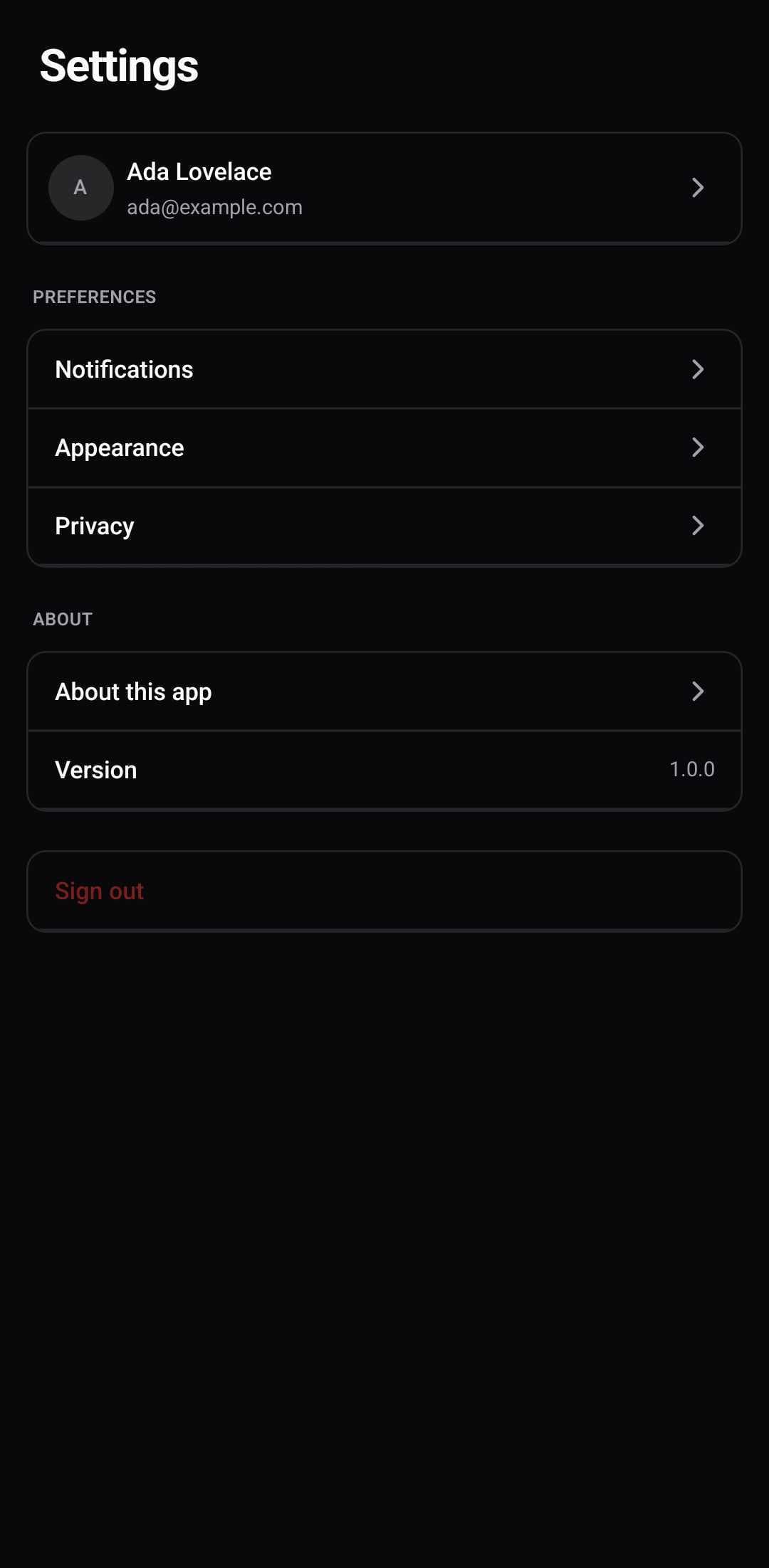 Settings Template — Settings (light)