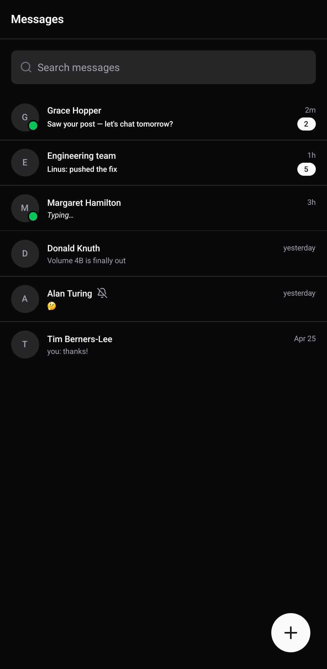 Social Template — DM list (dark)