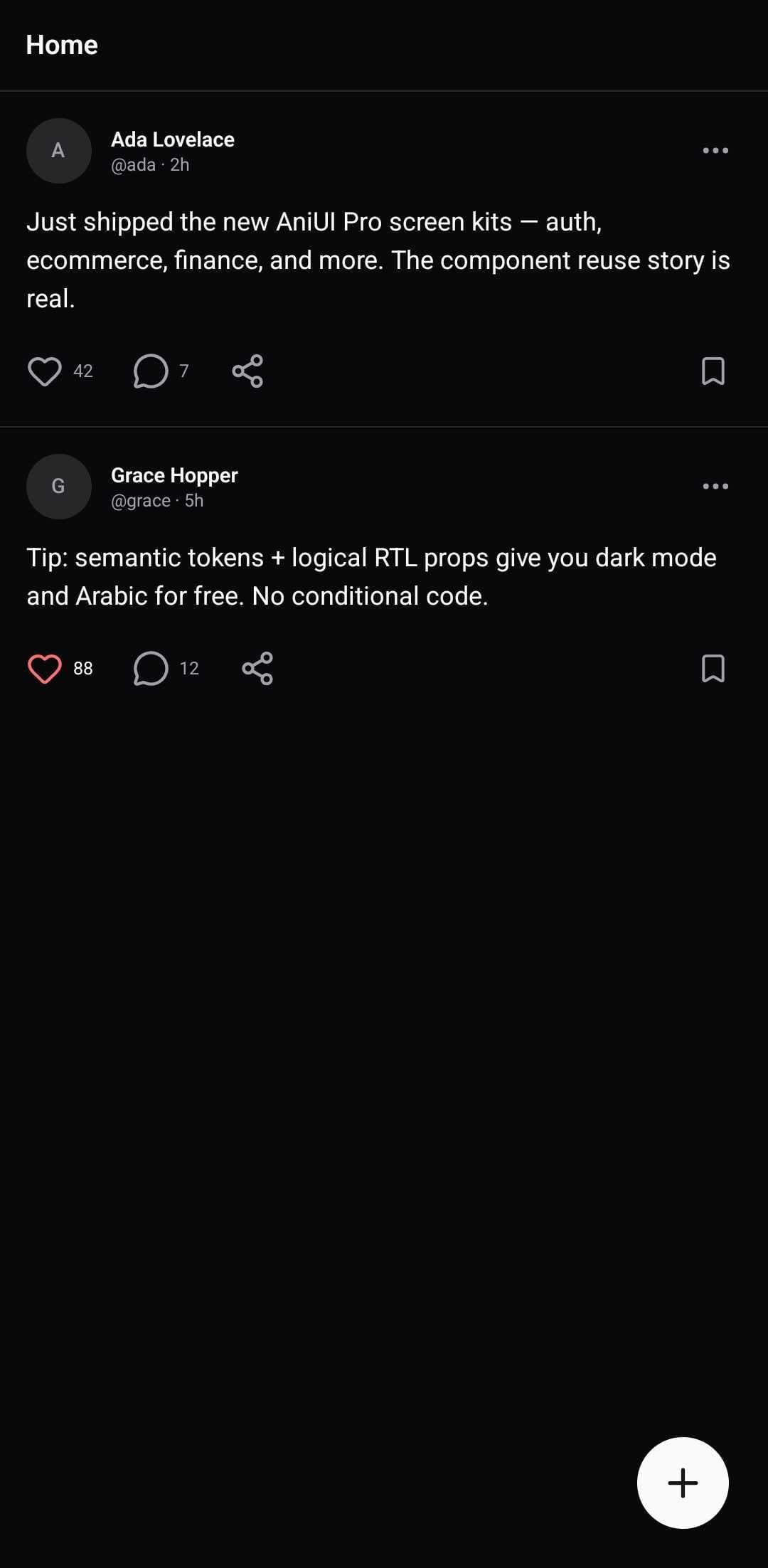 Social Template — Feed (dark)