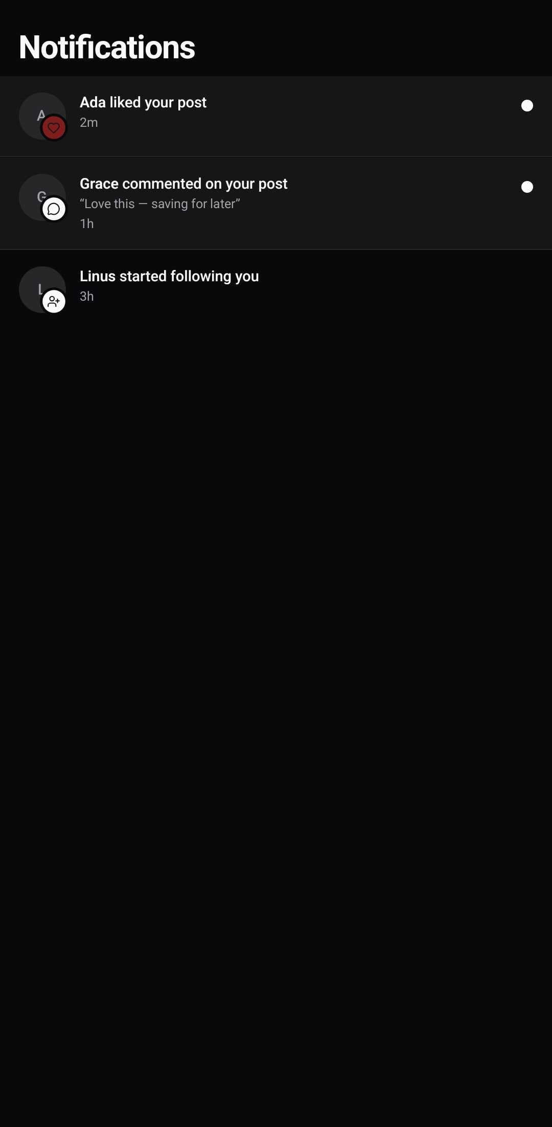 Social Template — Notifications (dark)