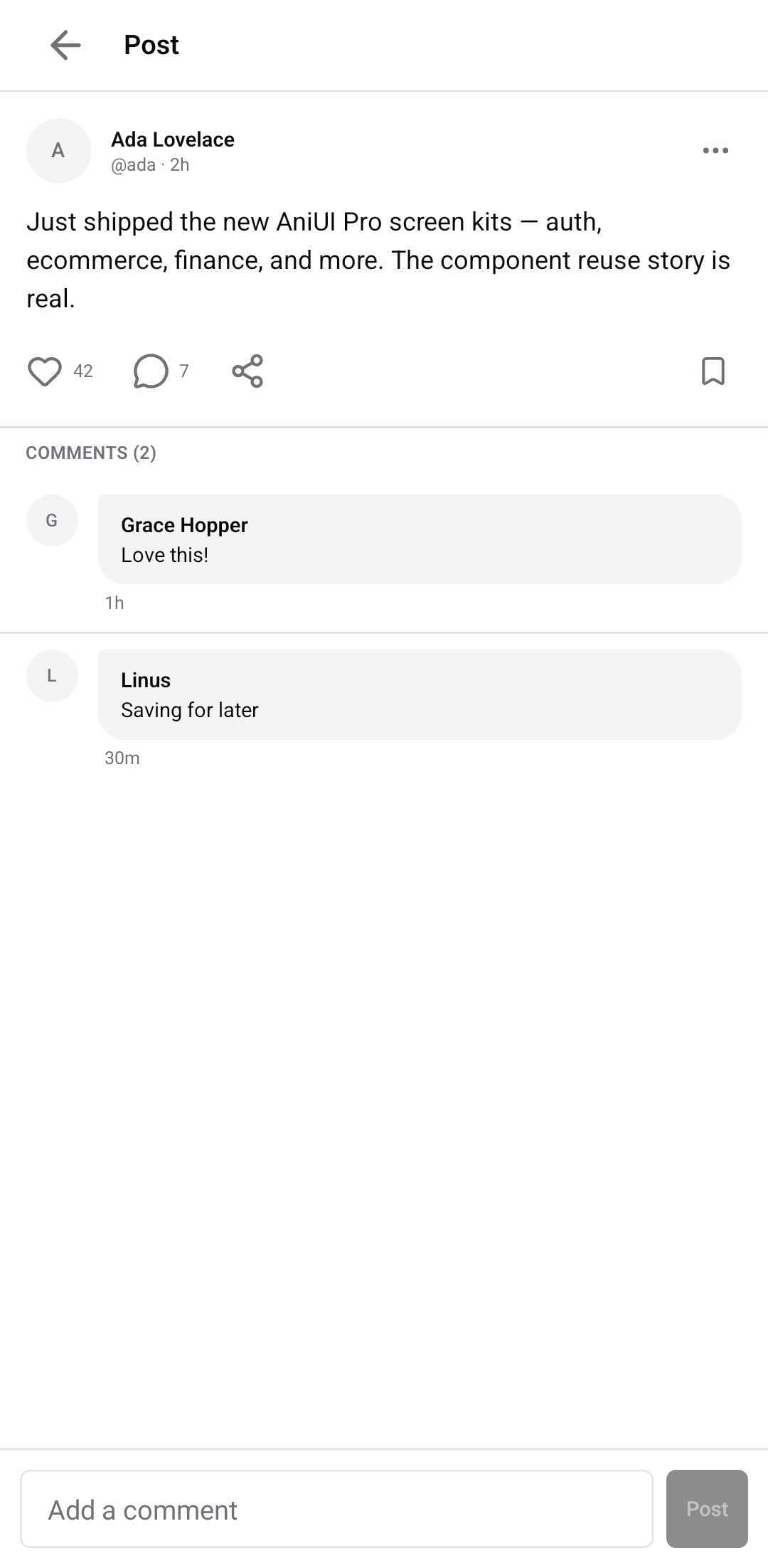 Social Template — Post detail (light)