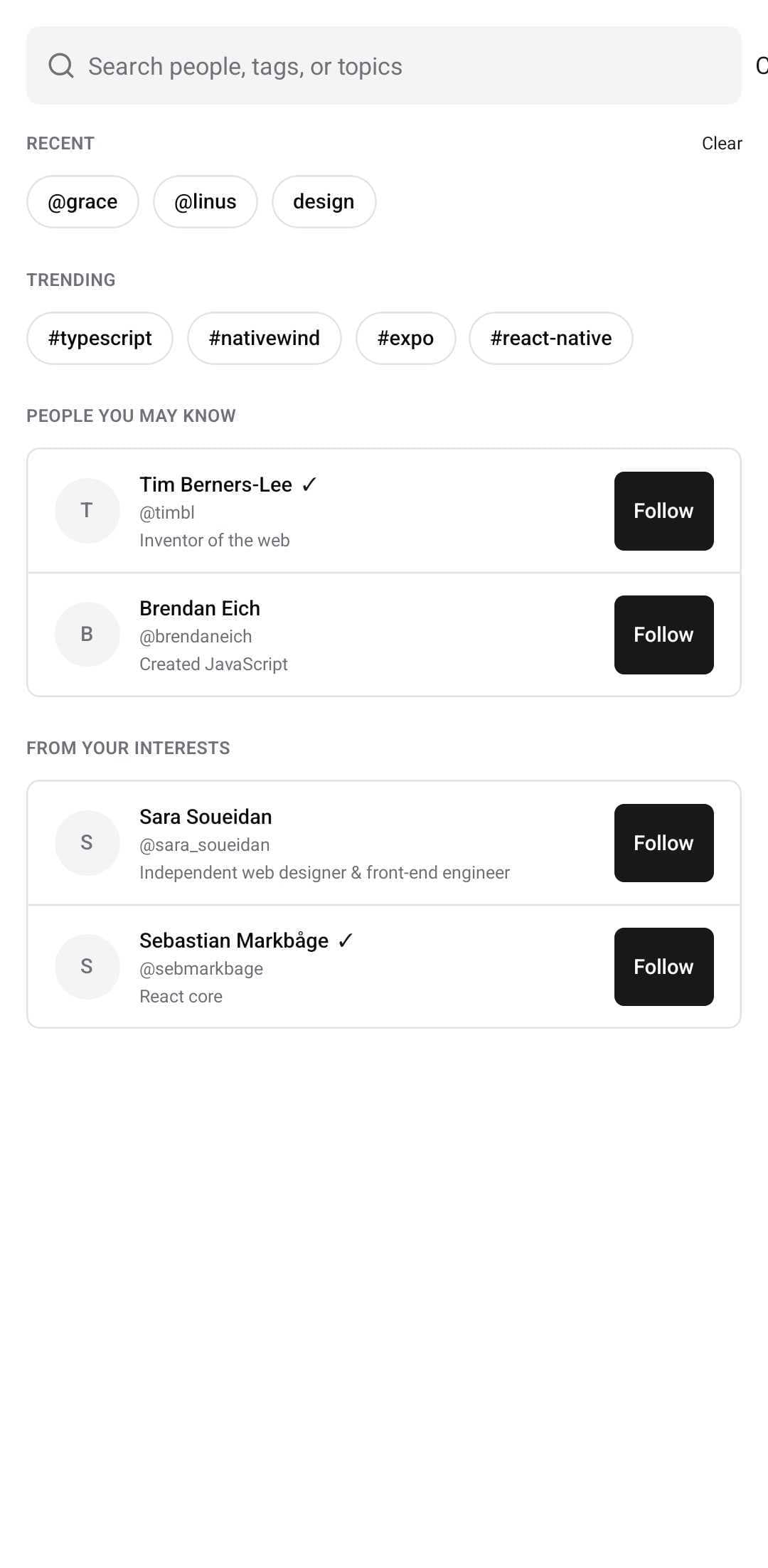 Social Template — Search users (light)